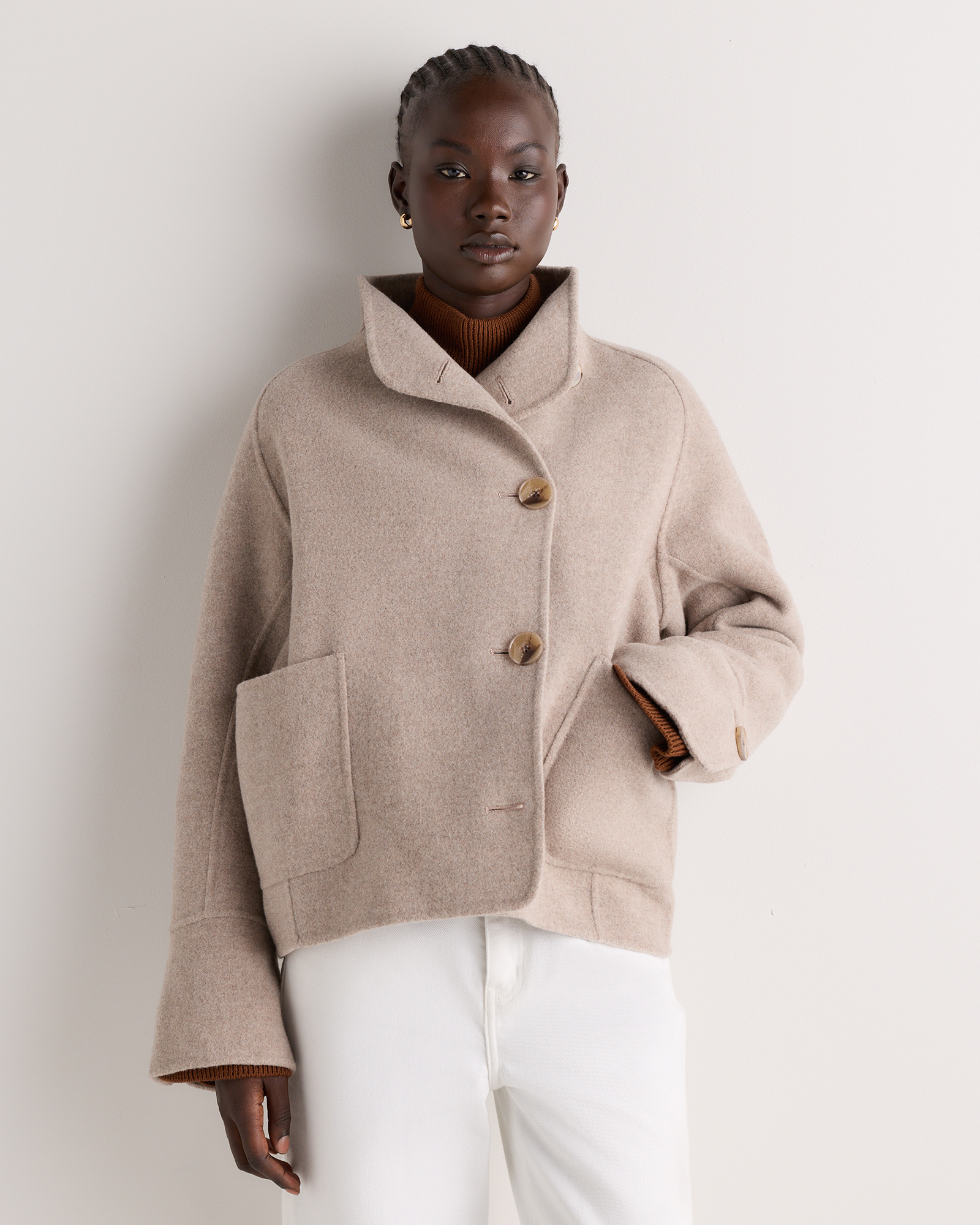 Oat Blouson à col entonnoir en laine mérinos double face