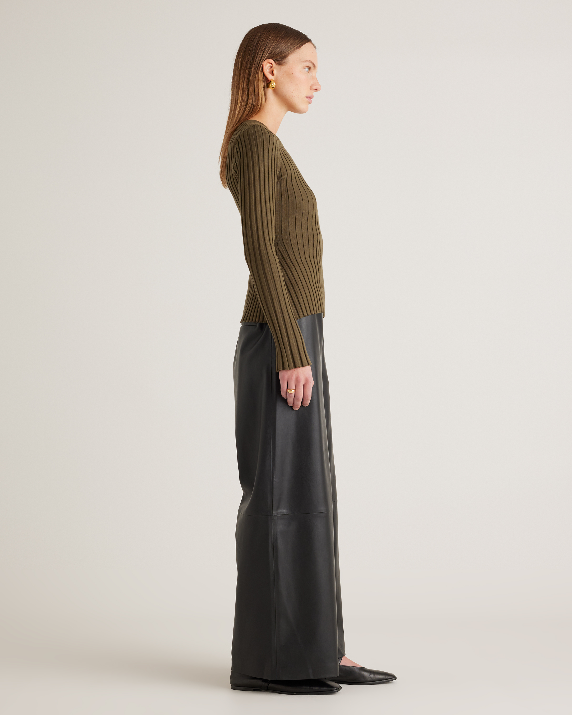 Cotton Cashmere Ribbed Long Sleeve Sweater