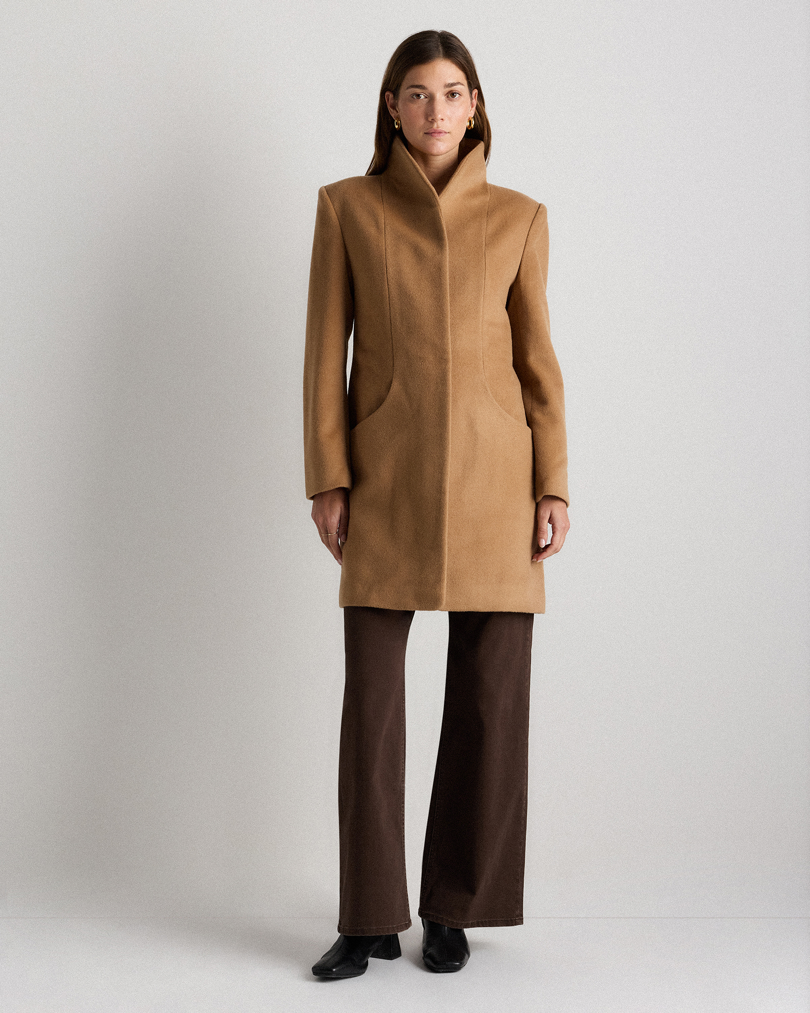 Wool Cashmere Cocoon Coat in Caramel