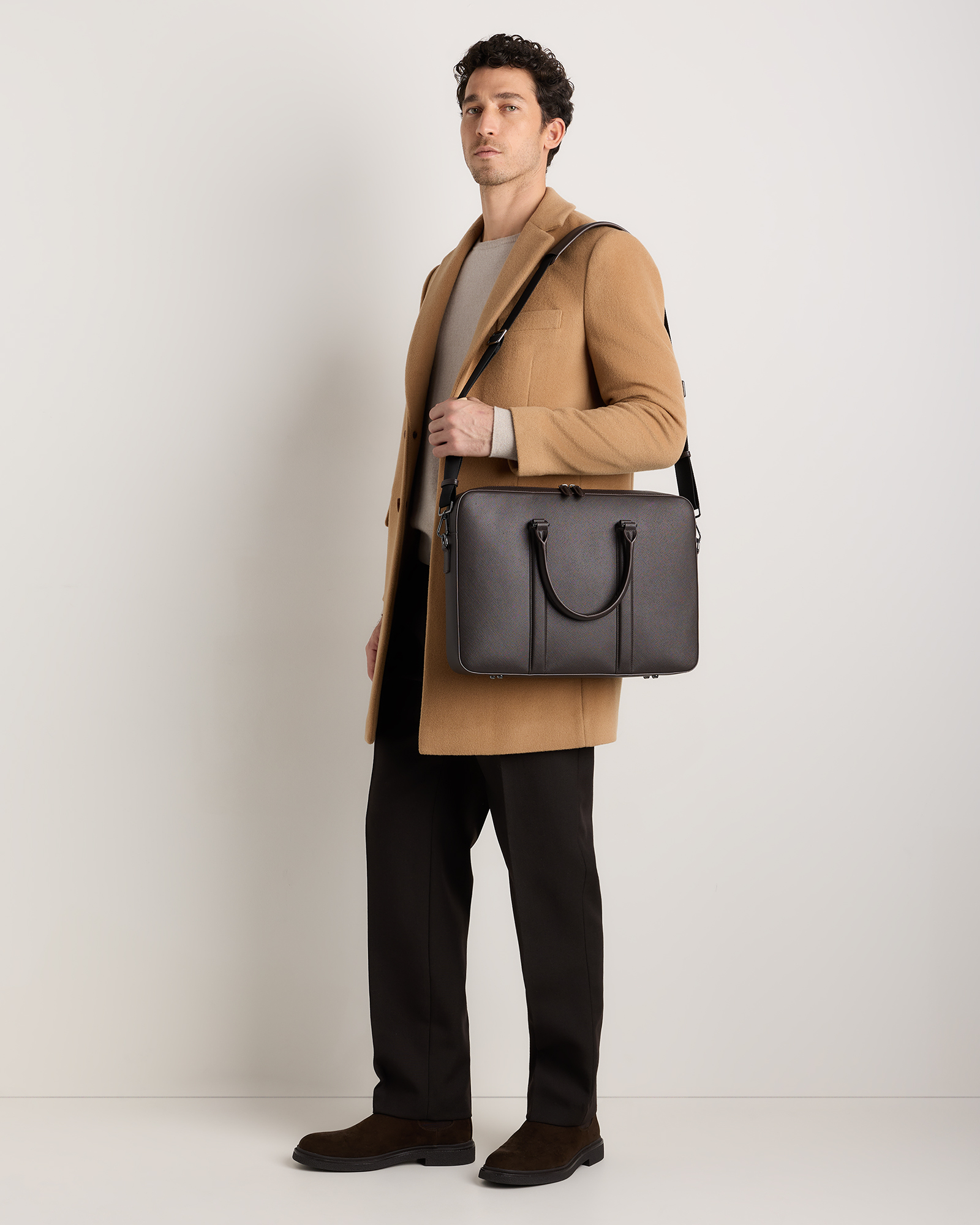 Italian Saffiano Briefcase in Hickory