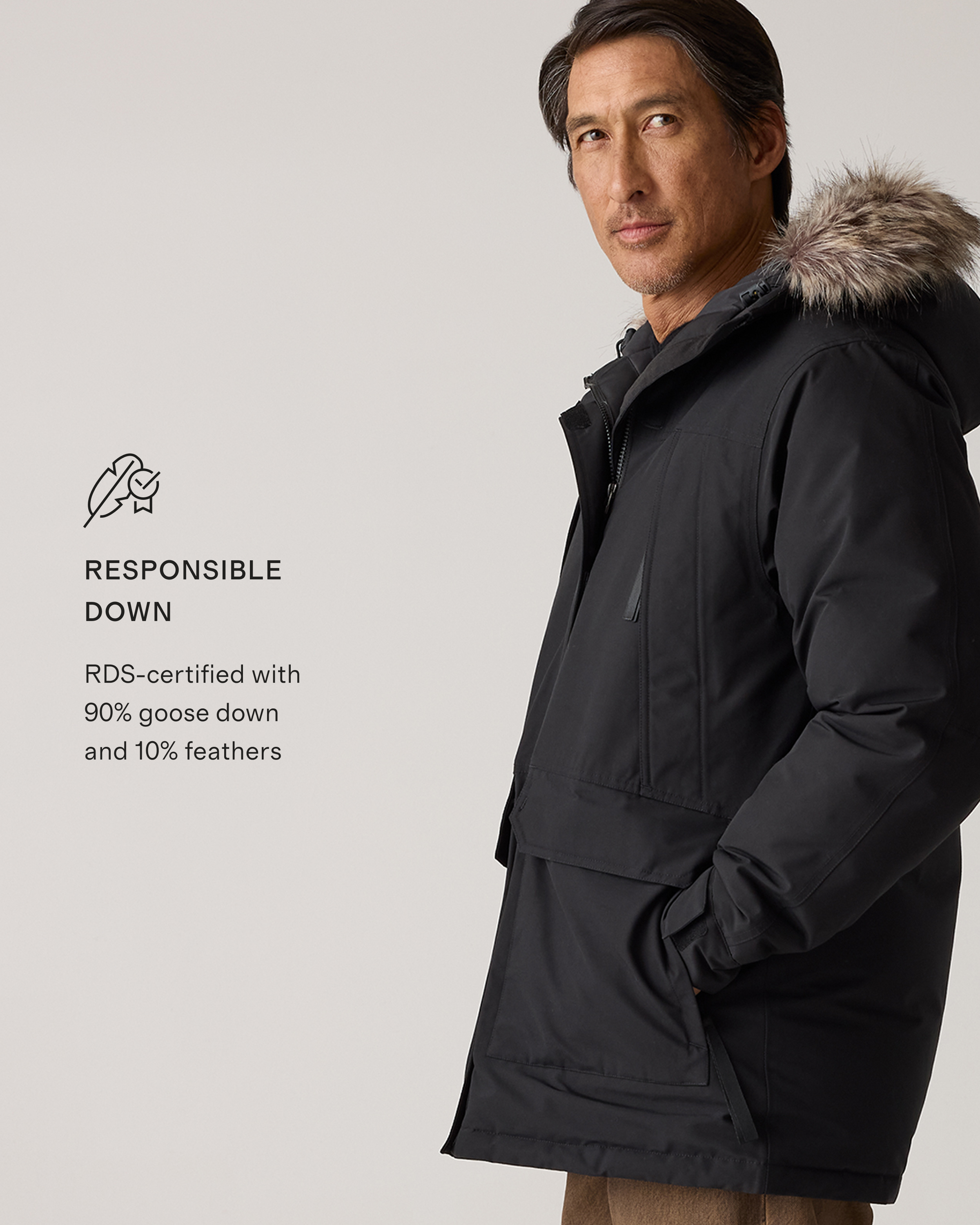 Men's Responsible Down Hooded Parka in Black