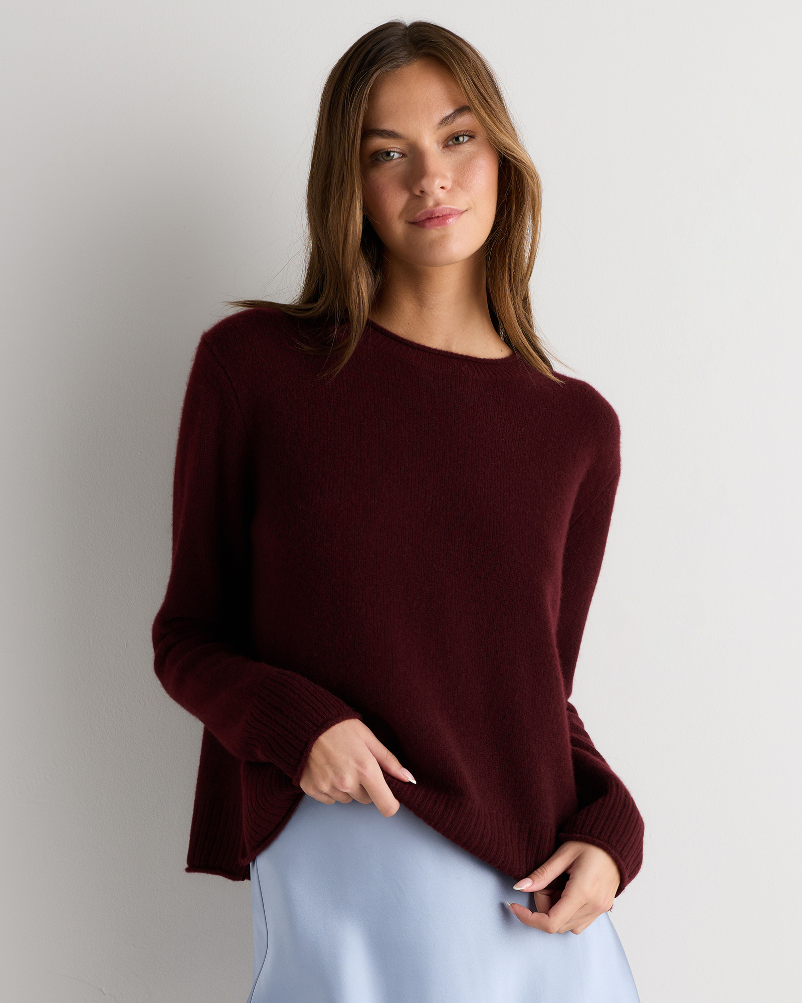 Rich Burgundy Mongolian Cashmere Boxy Crewneck Sweater