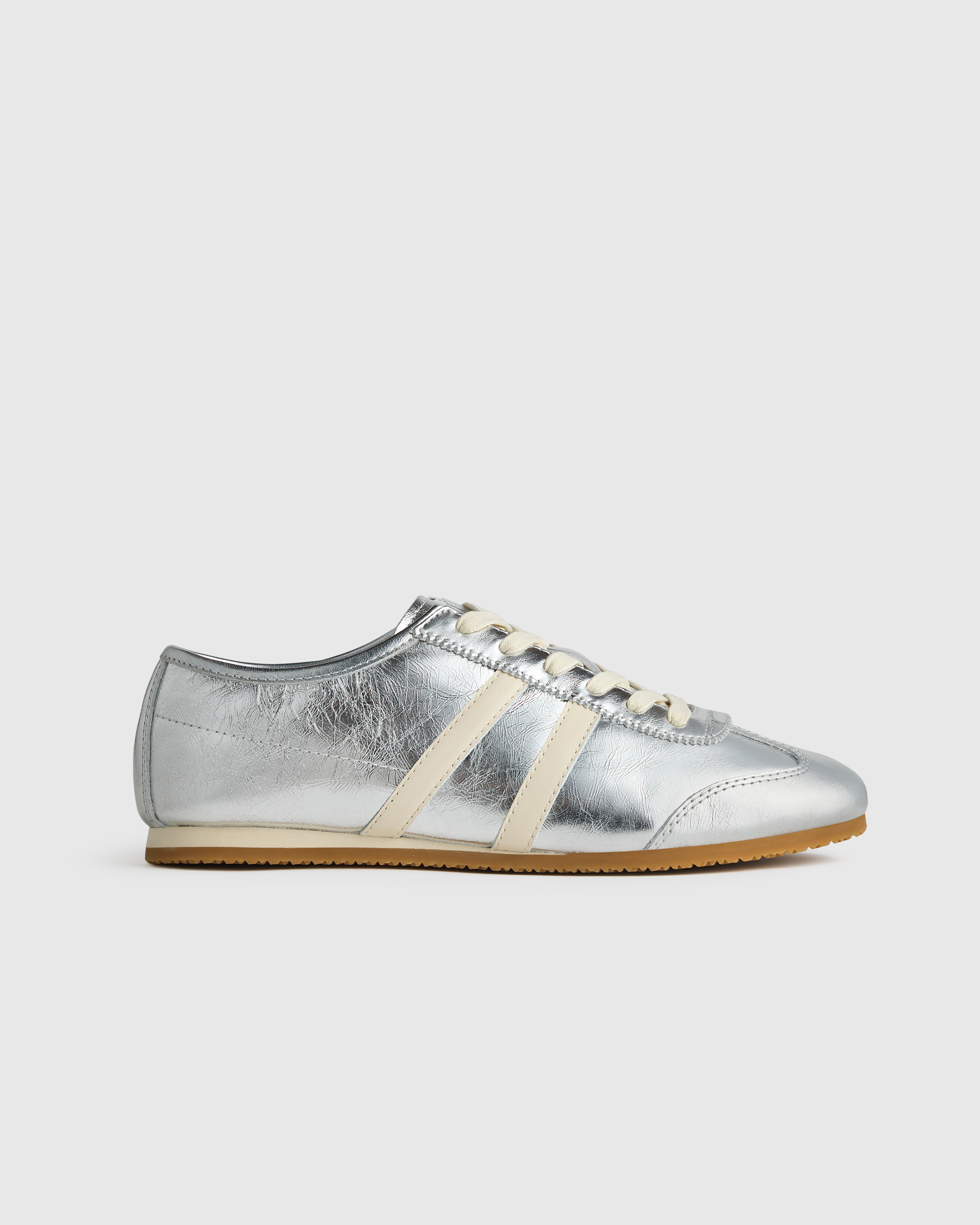 Metallic Silver Italian Leather & Suede Low Profile Sneaker