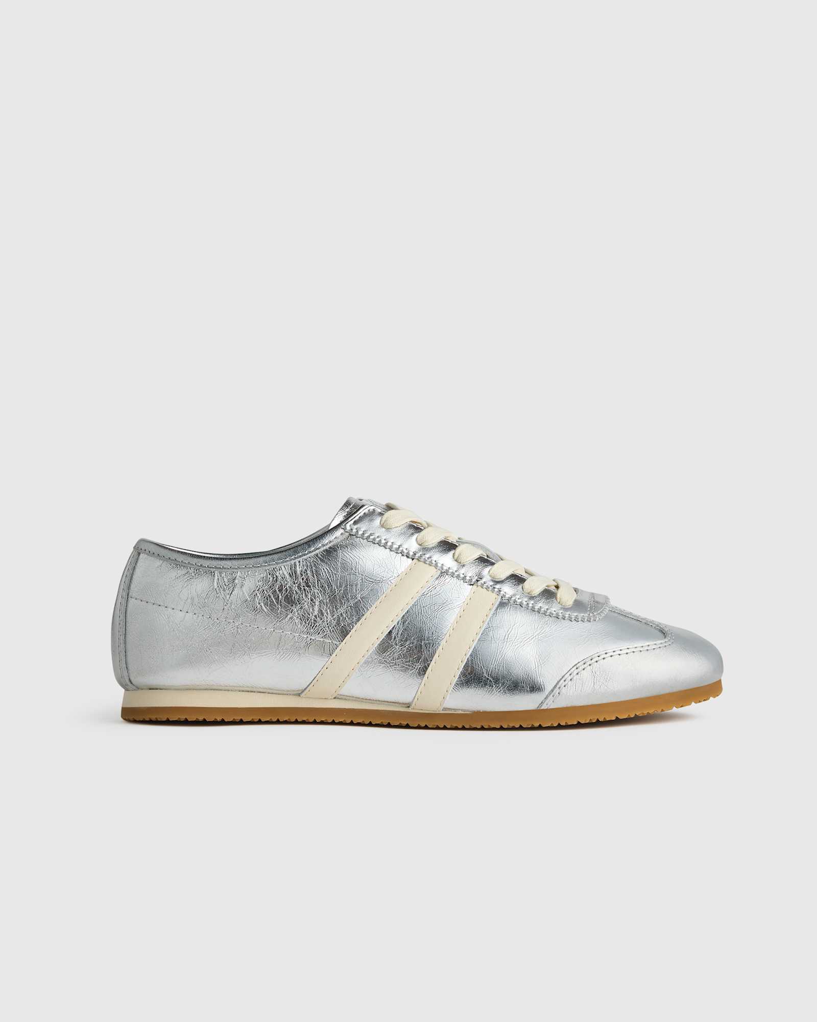 Metallic Silver Italian Leather & Suede Low Profile Sneaker