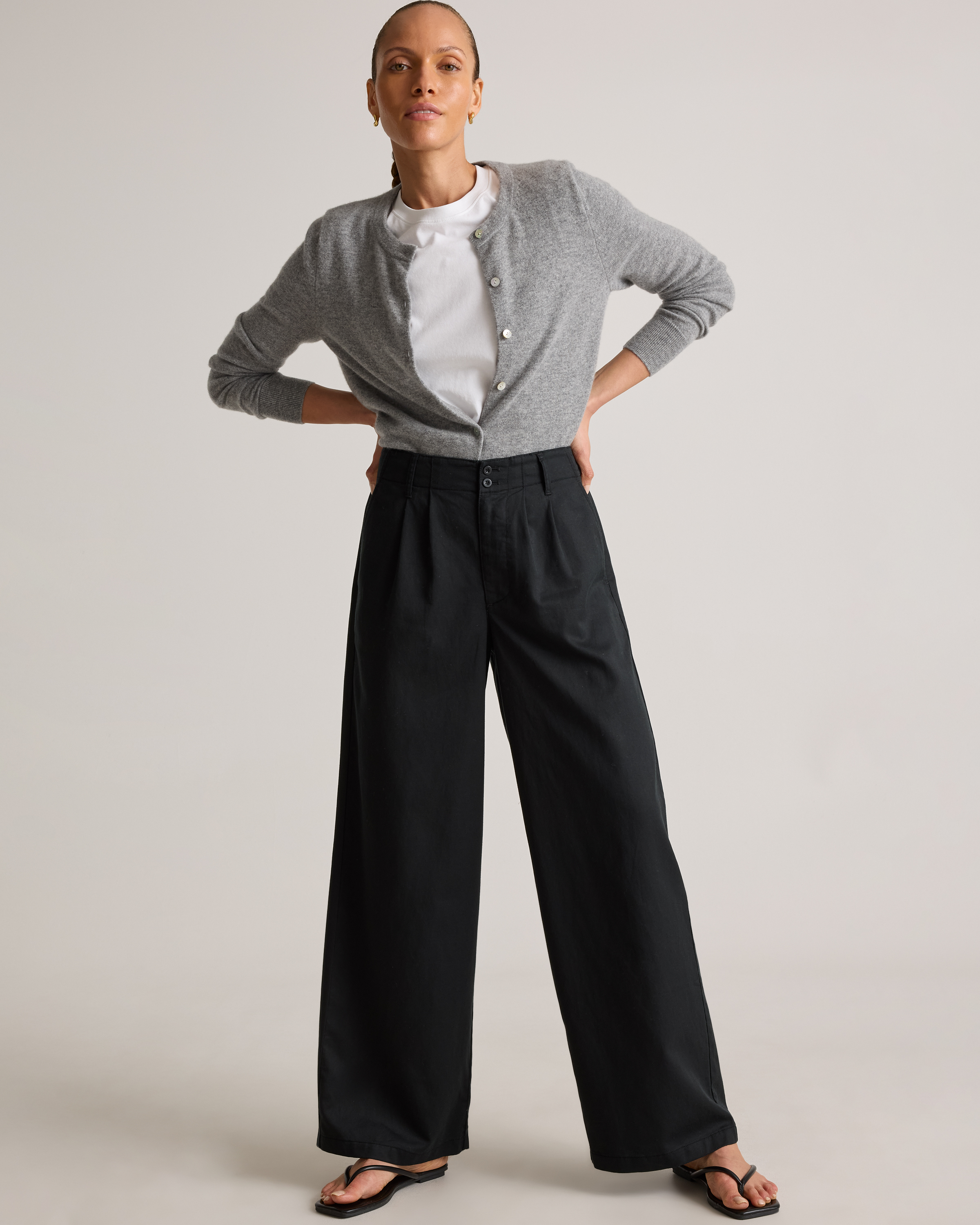 Drapey Twill Pleated Trouser in Oatmilk