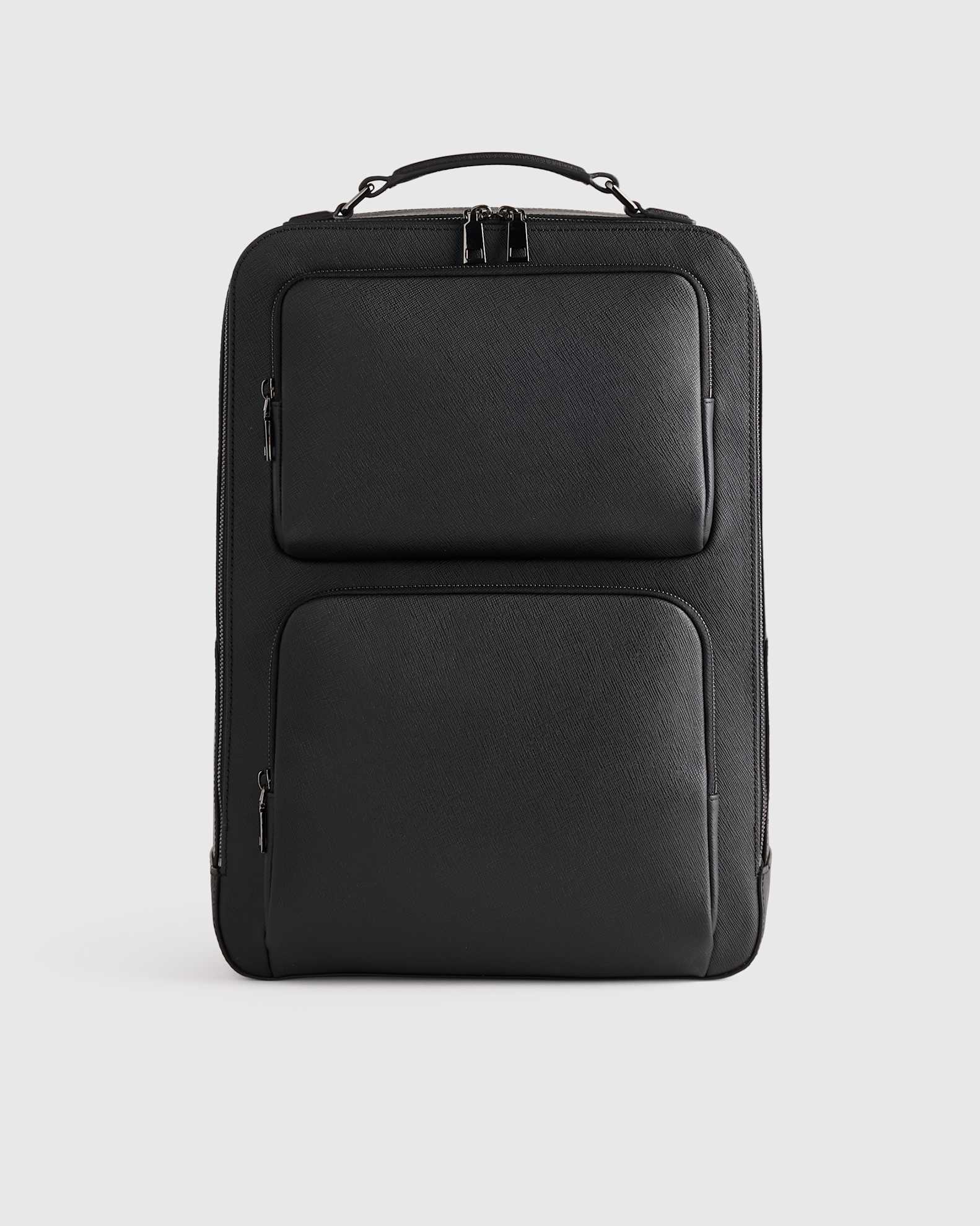 black leather laptop backpack mens Men's Bag LeatherNeo Way Zipper With Leather Pullers Kurt Black Leather Laptop Backpack