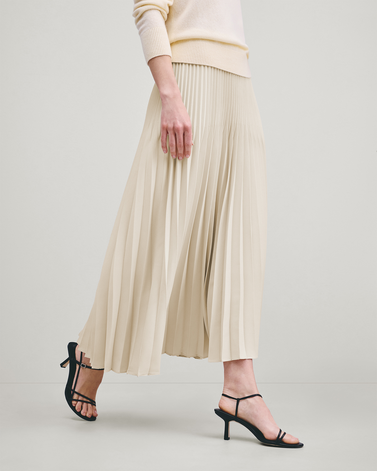 Pleated Matte Midi Skirt in Porcelain Ivory