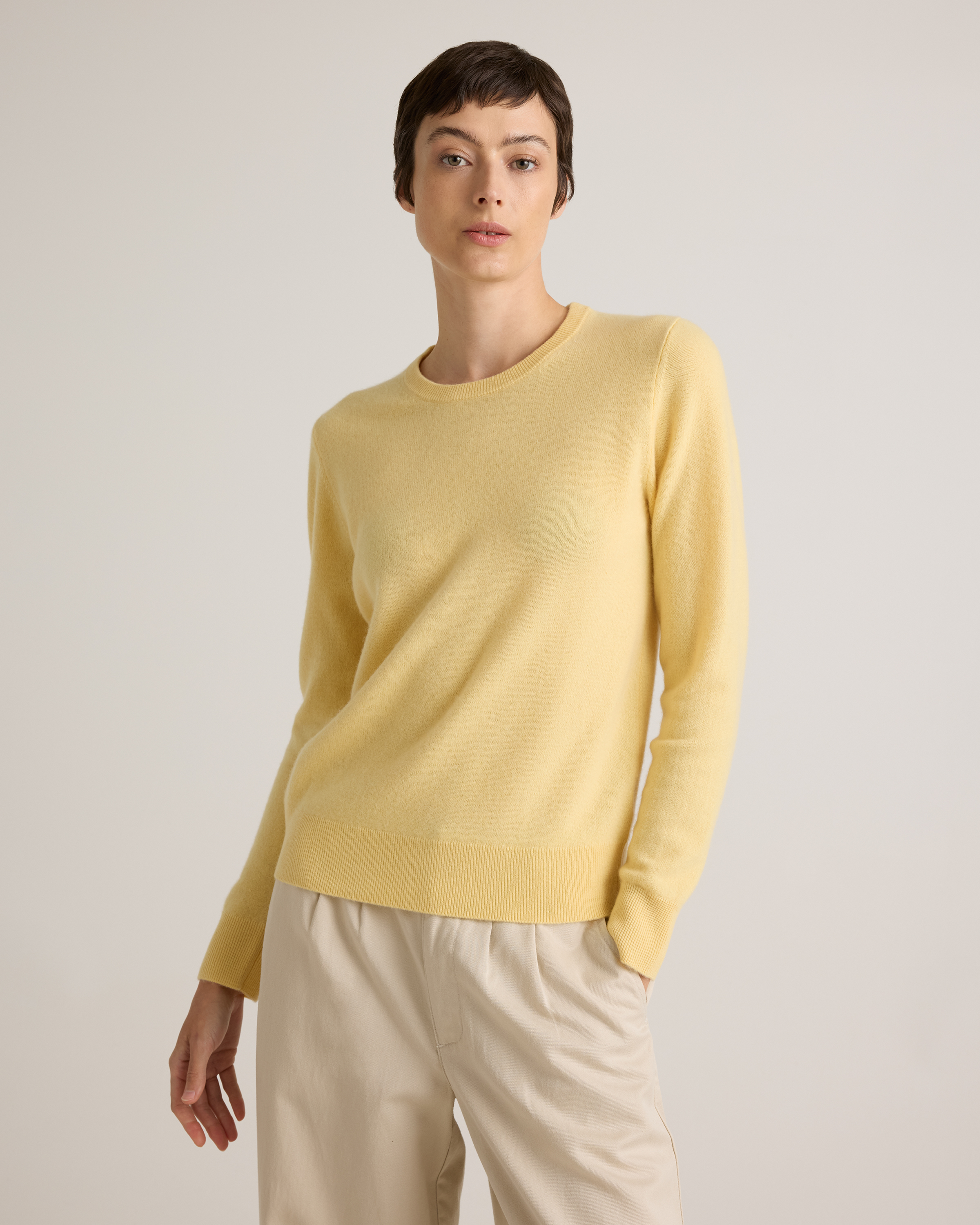 Butter Yellow Mongolian Cashmere Crewneck Sweater
