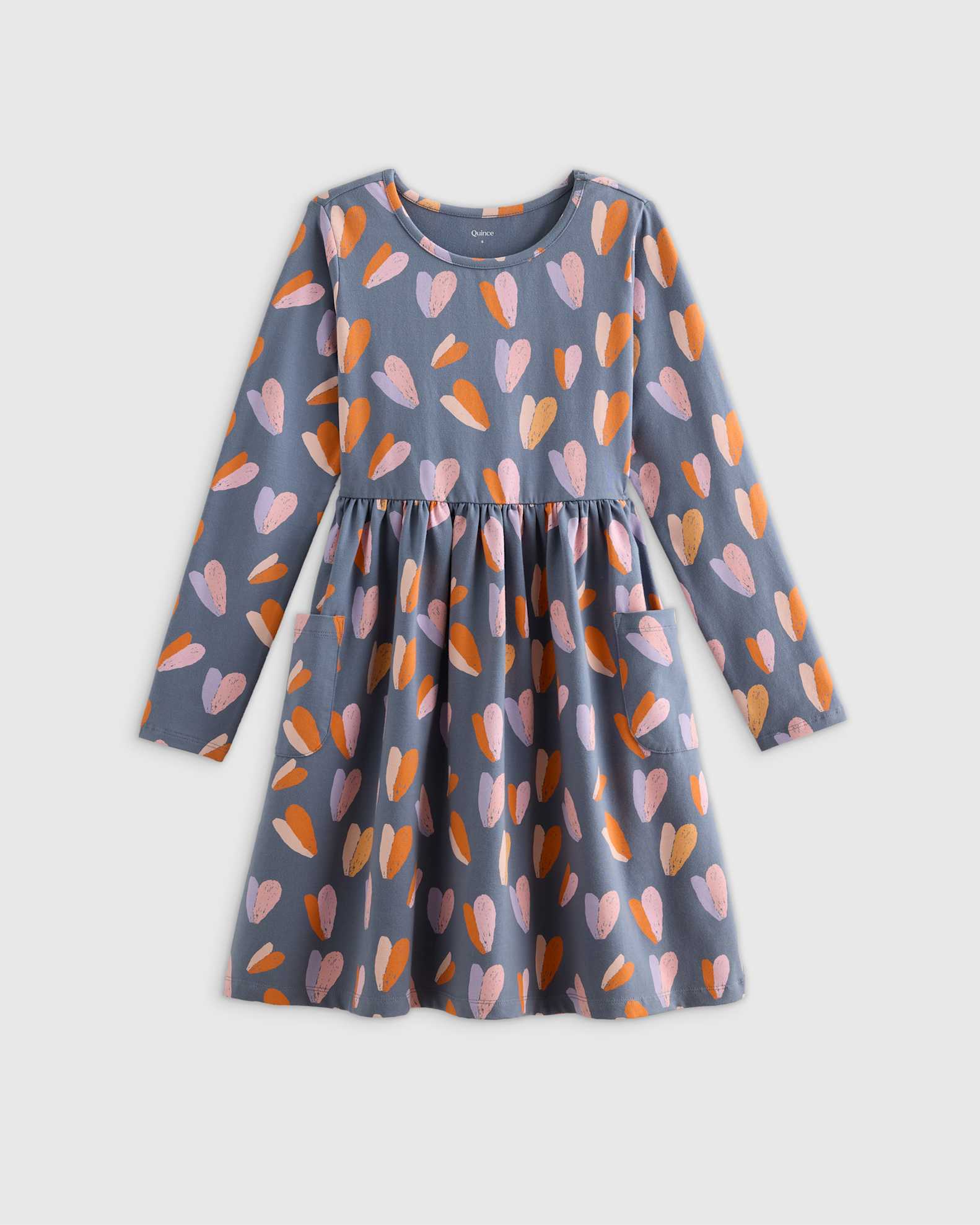 Long Sleeve Fit and Flare Pocket Dress in Hearts, Size 6, Organic Cotton by Quince - Kid's Long Sleeve Fit and Flare Pocket Dress in Hearts, Size 6, Organic Cotton by Quince - Kid's