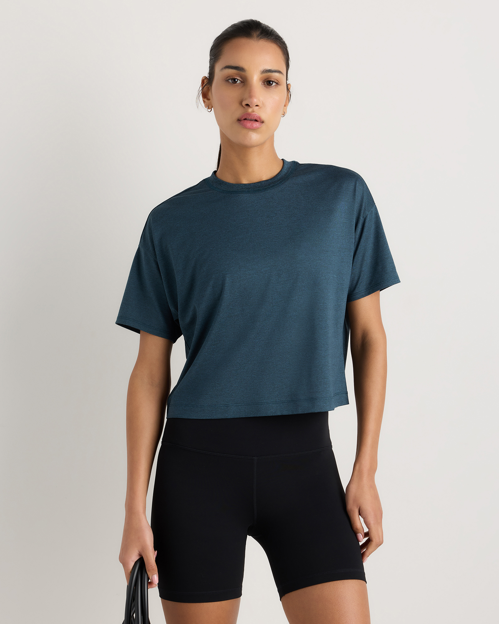 Heather Ocean Navy Flowknit Breeze Boxy Cropped Tee