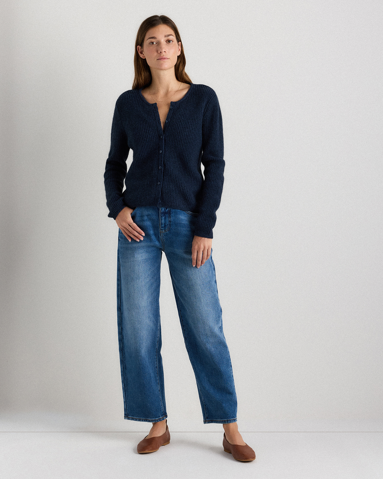 100% Yak Soft Rib Crew Cardigan
