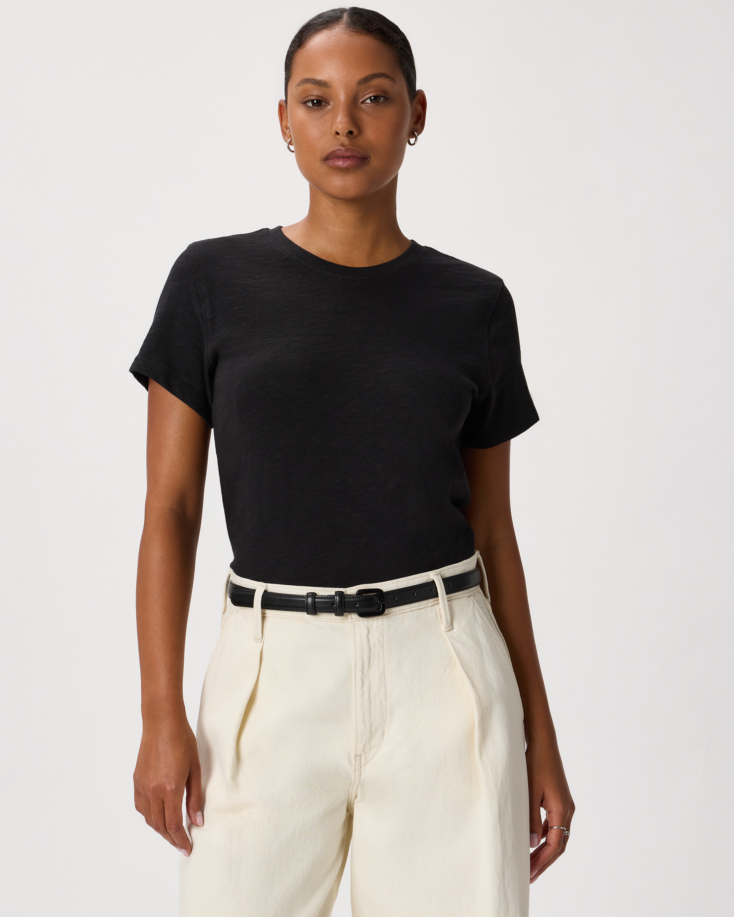 Black T-shirt ras du cou en coton flammé 100 % biologique