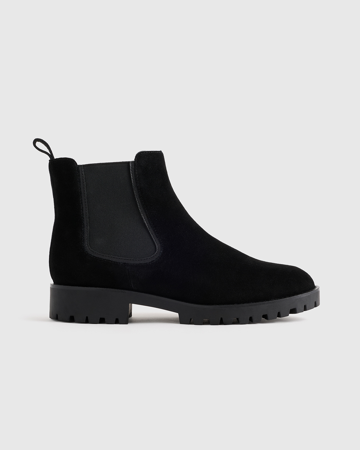 Black Italian Suede Lug Sole Chelsea Boot