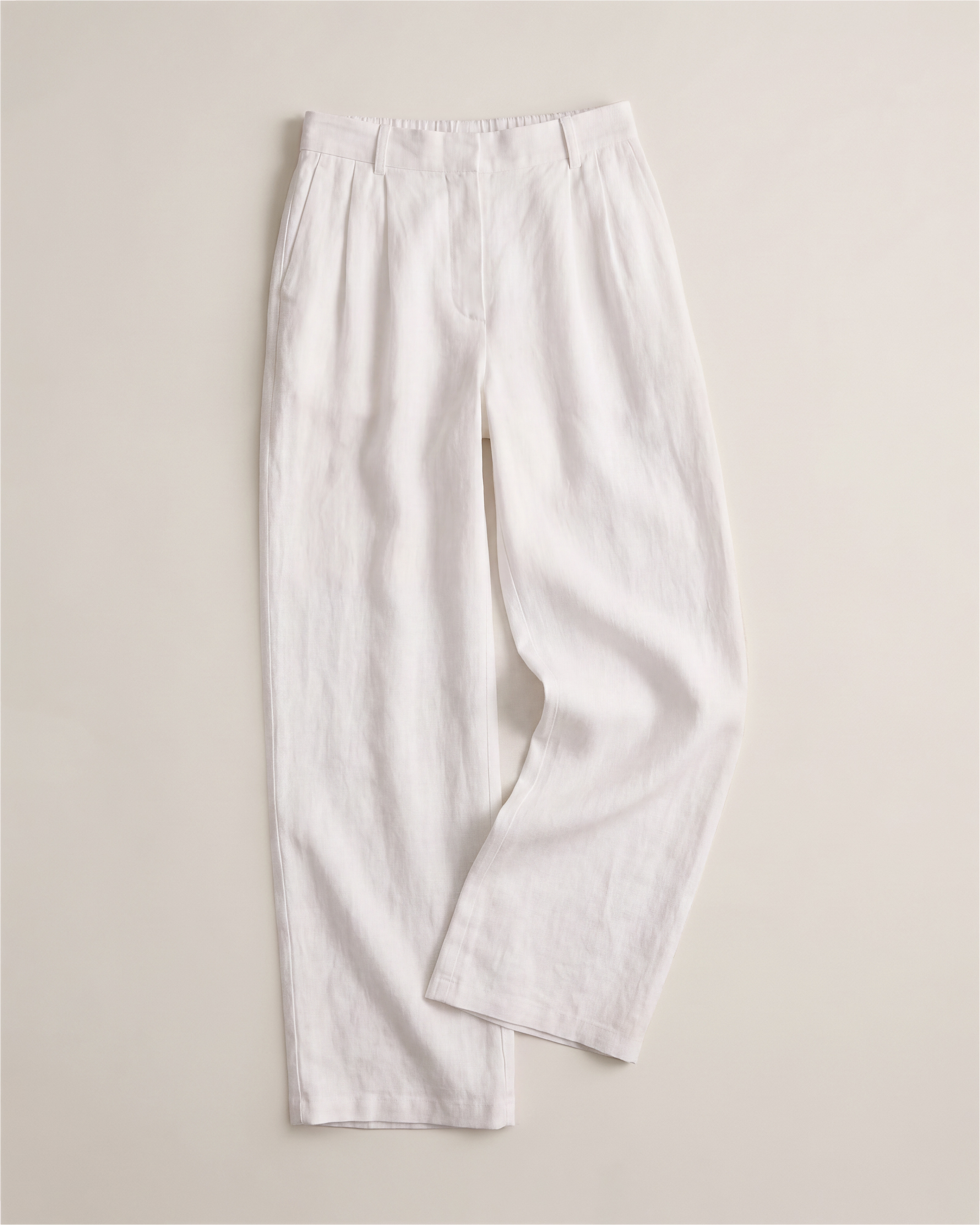 White 100% European Linen Pleated Trouser