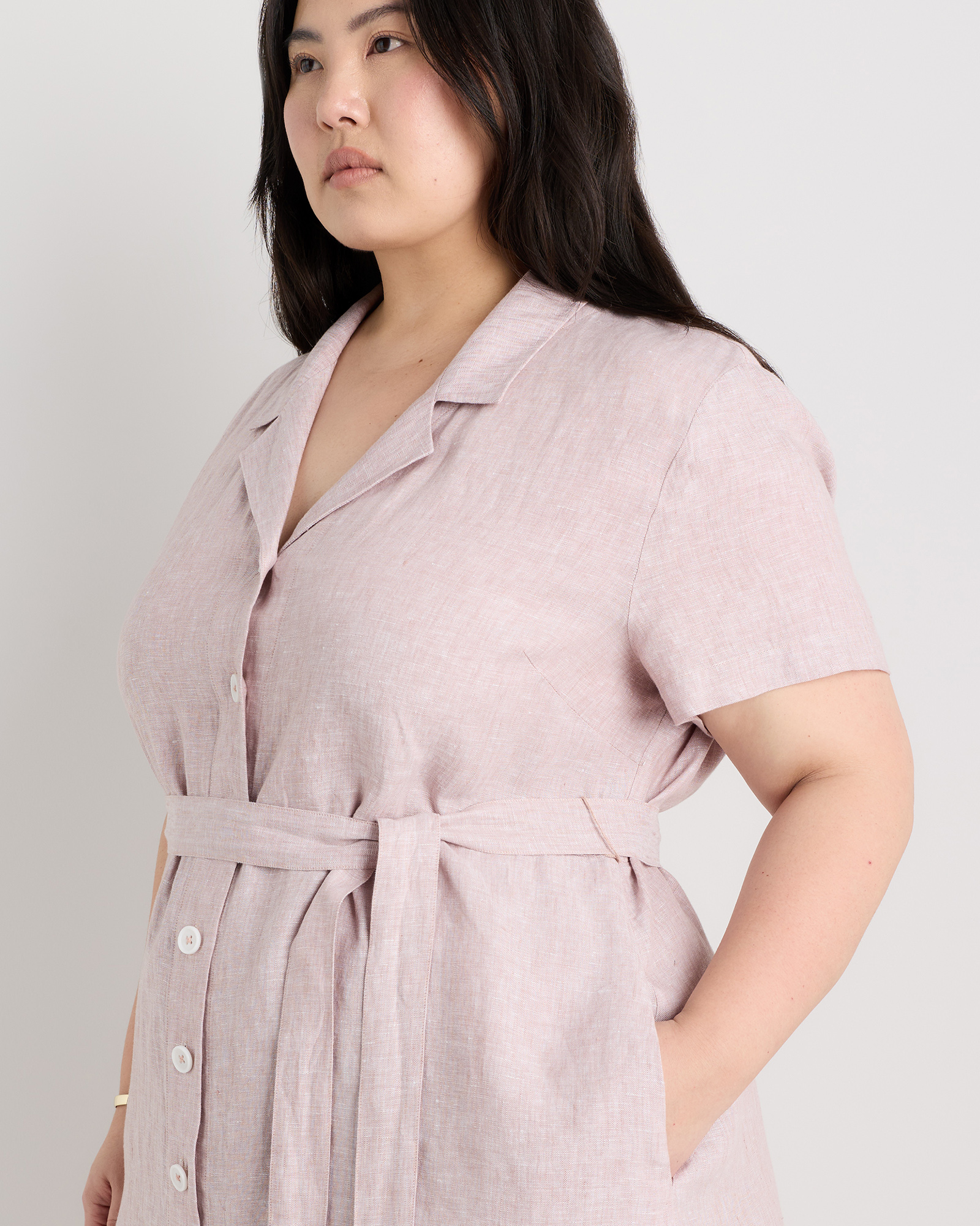 chinese dress ladies Addison Button Linen Dress-Light Rose