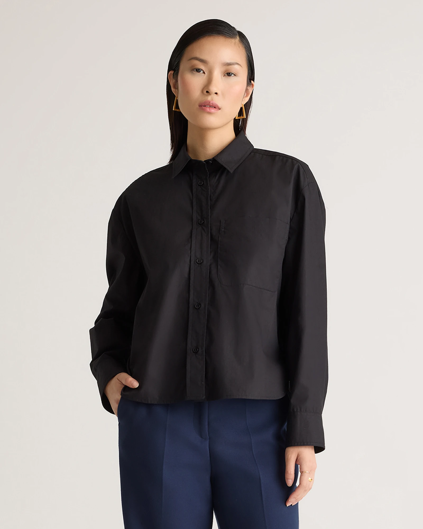 100% Organic Cotton Poplin Cropped Long Sleeve Shirt