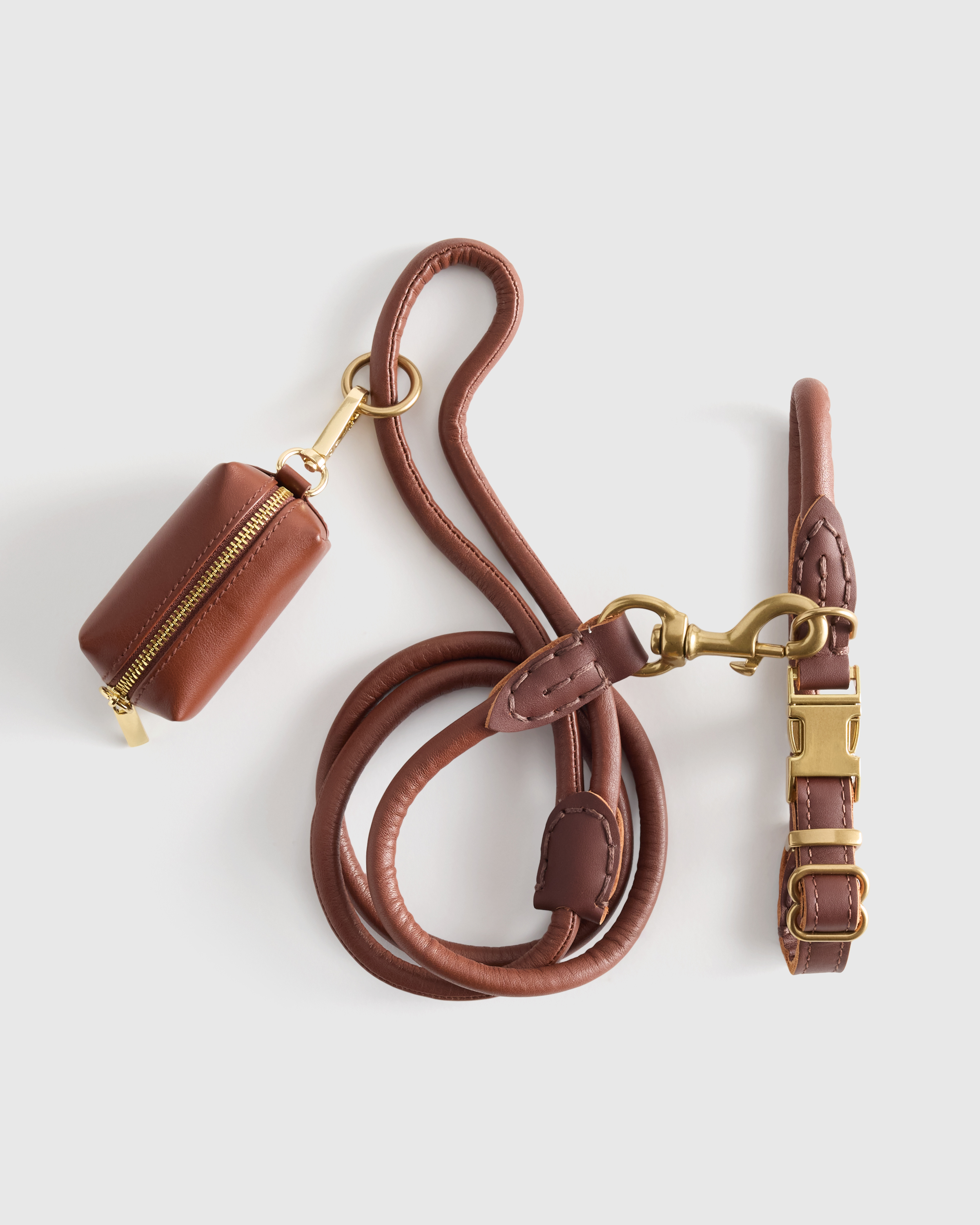 Brown Italian Leather Dog Collar Walk Kit