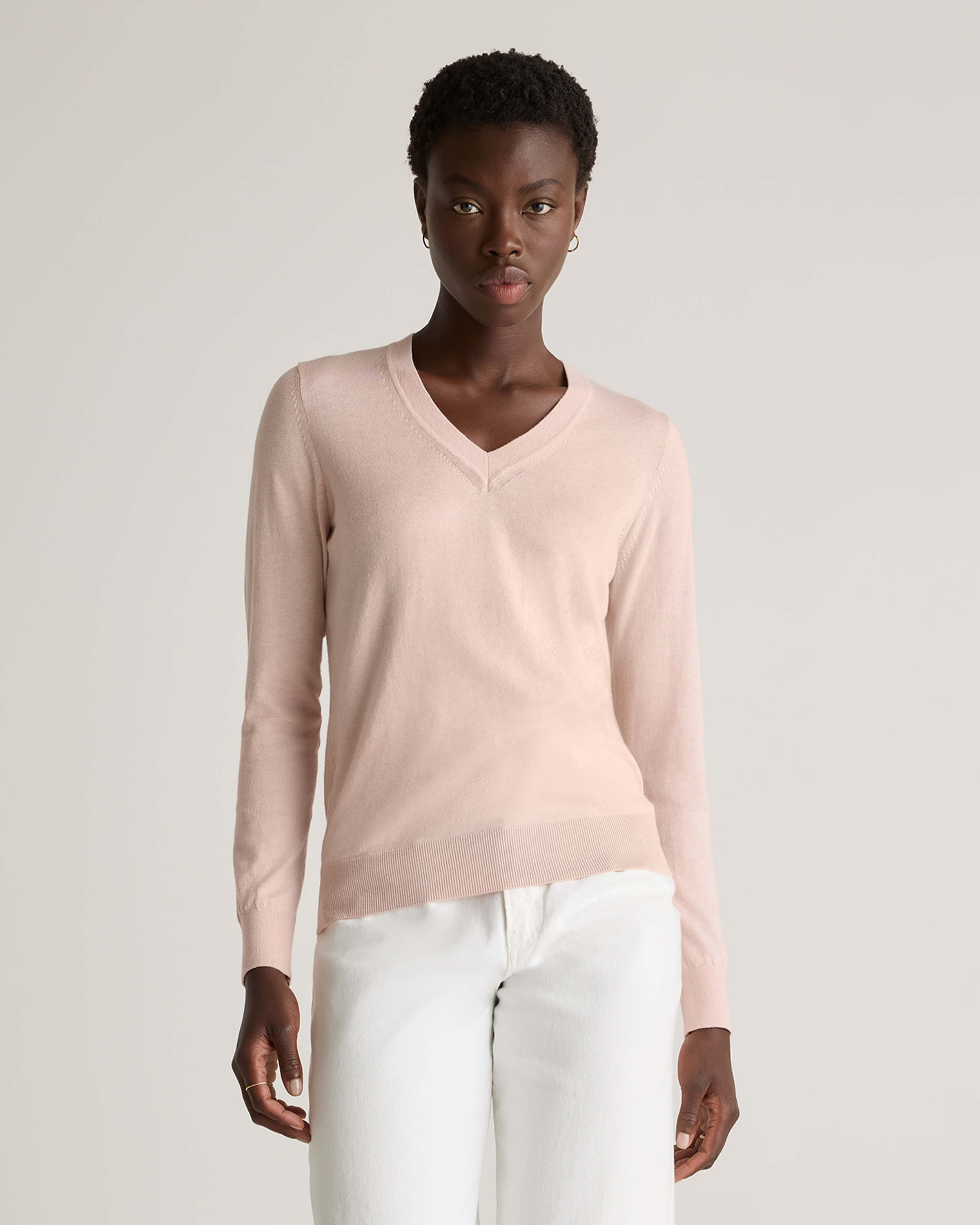 Sugar Stone Lightweight Cotton Cashmere V-Neck Sweater