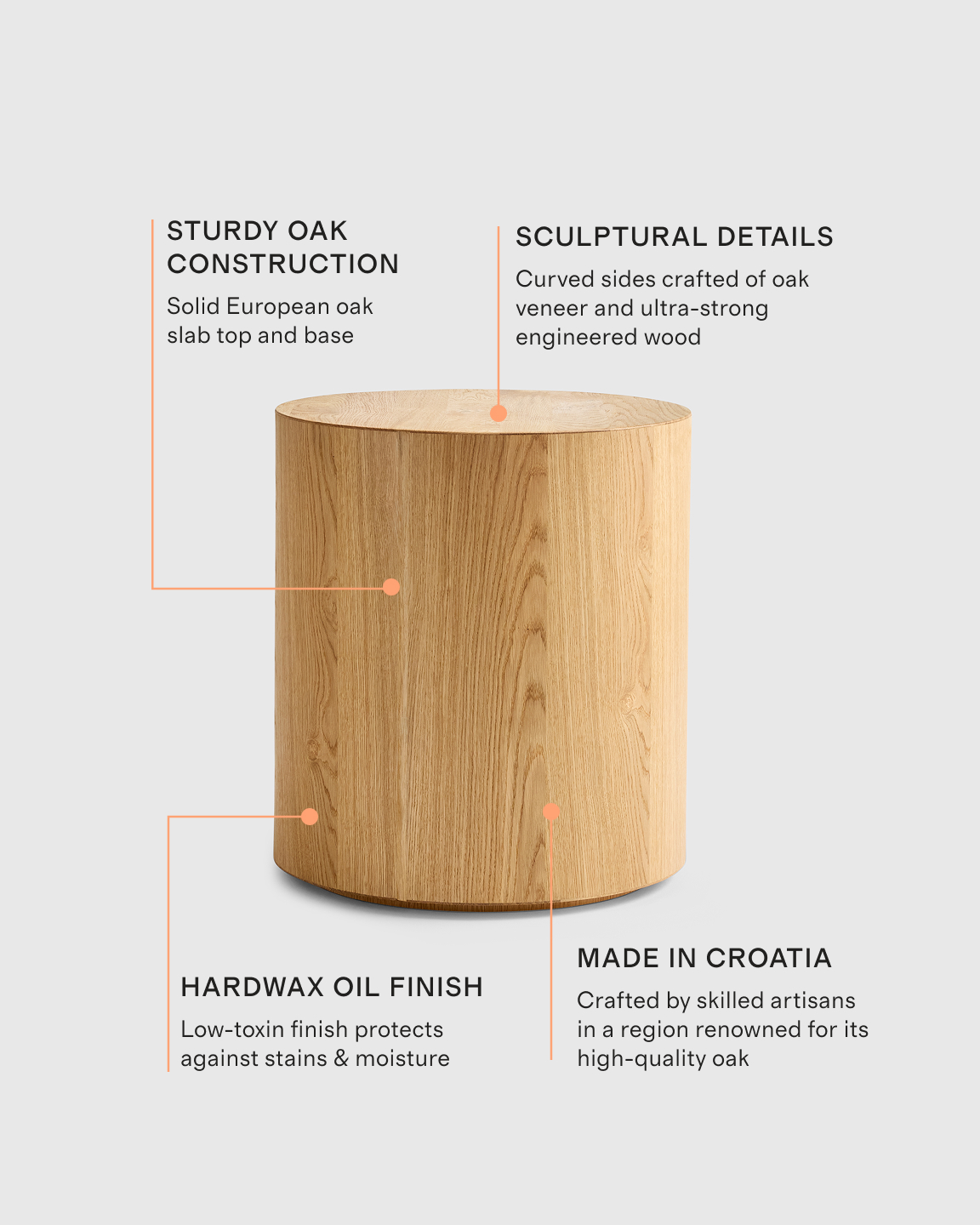 Oak Drum End Table - thumbnail 3