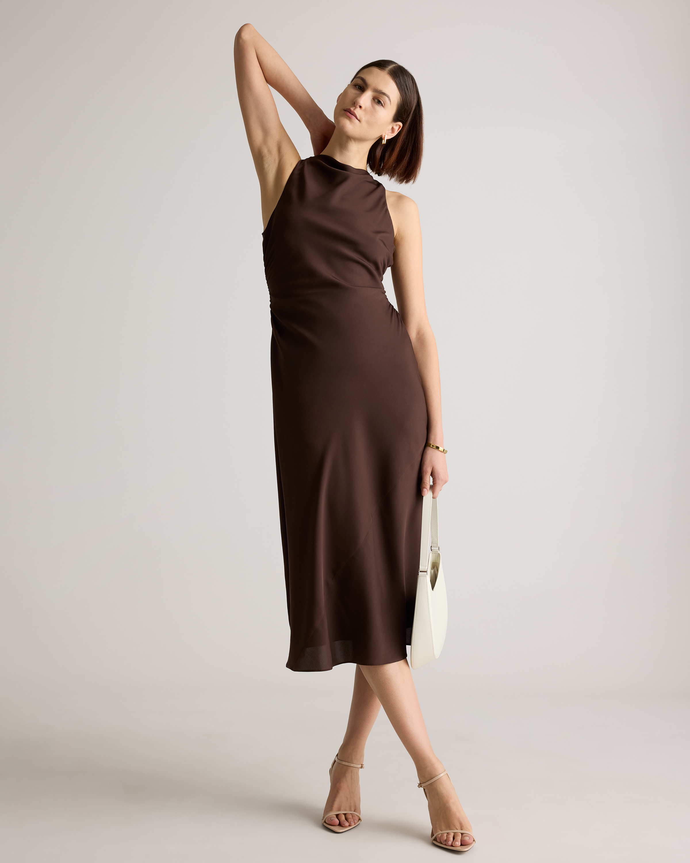 quince washable stretch silk high neck midi dress Women's Washable Stretch Silk High Neck Midi Dress in Moonstone Blue, Size Small, Mulberry Silk by Quince
