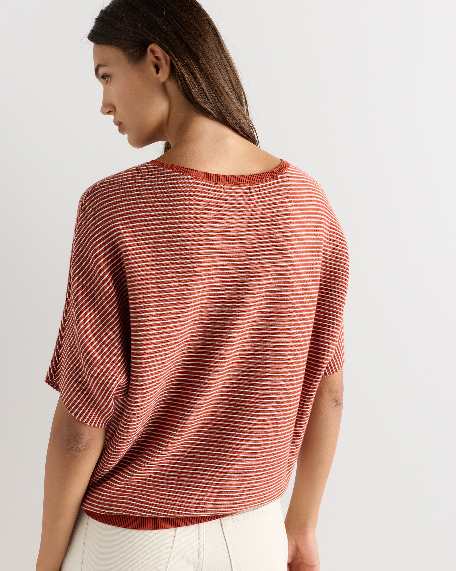 Lightweight Cotton Cashmere Link-Stitch Dolman Sweater in Spiced