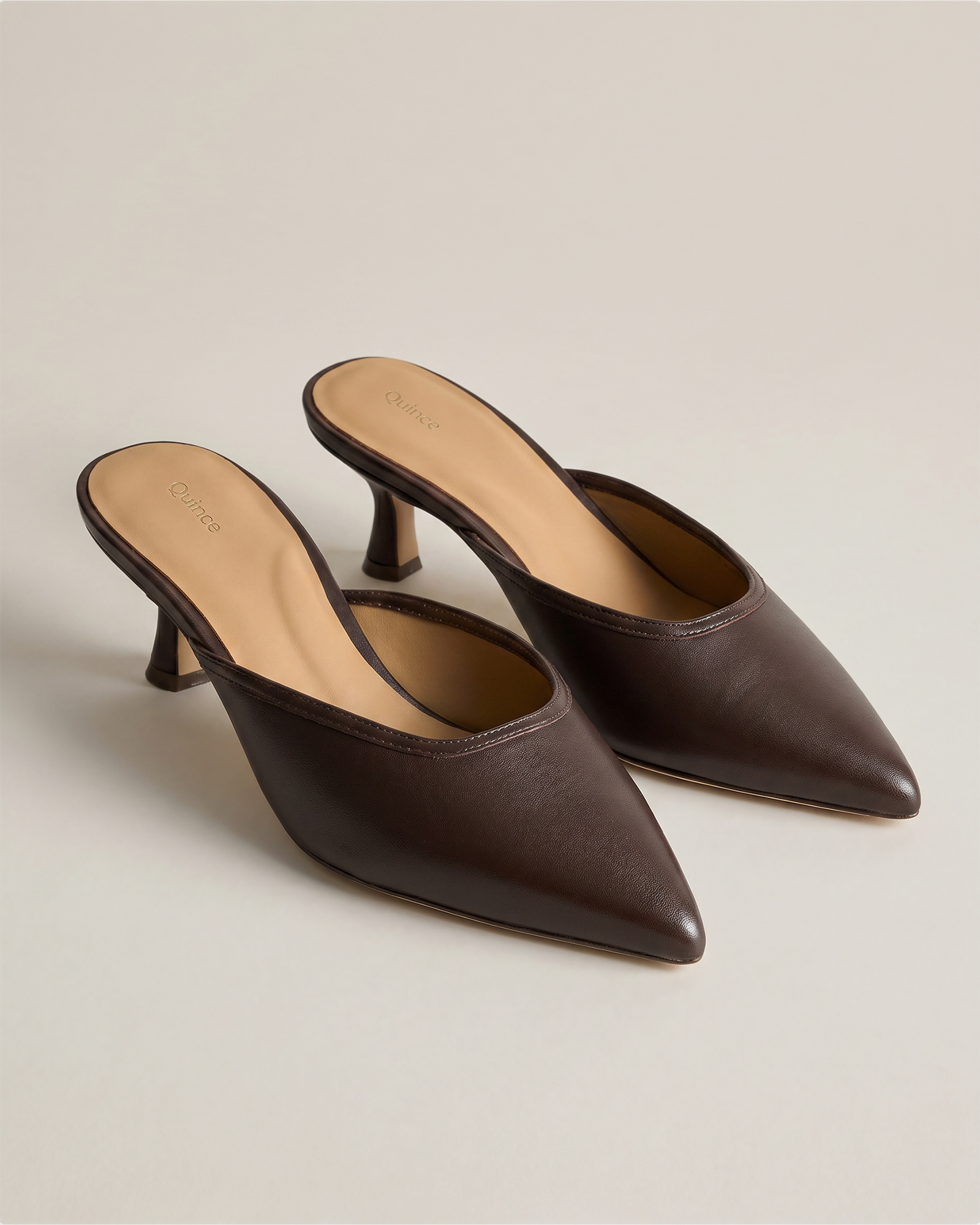 Coffee Bean Italian Leather 55mm Kitten Heel Mule
