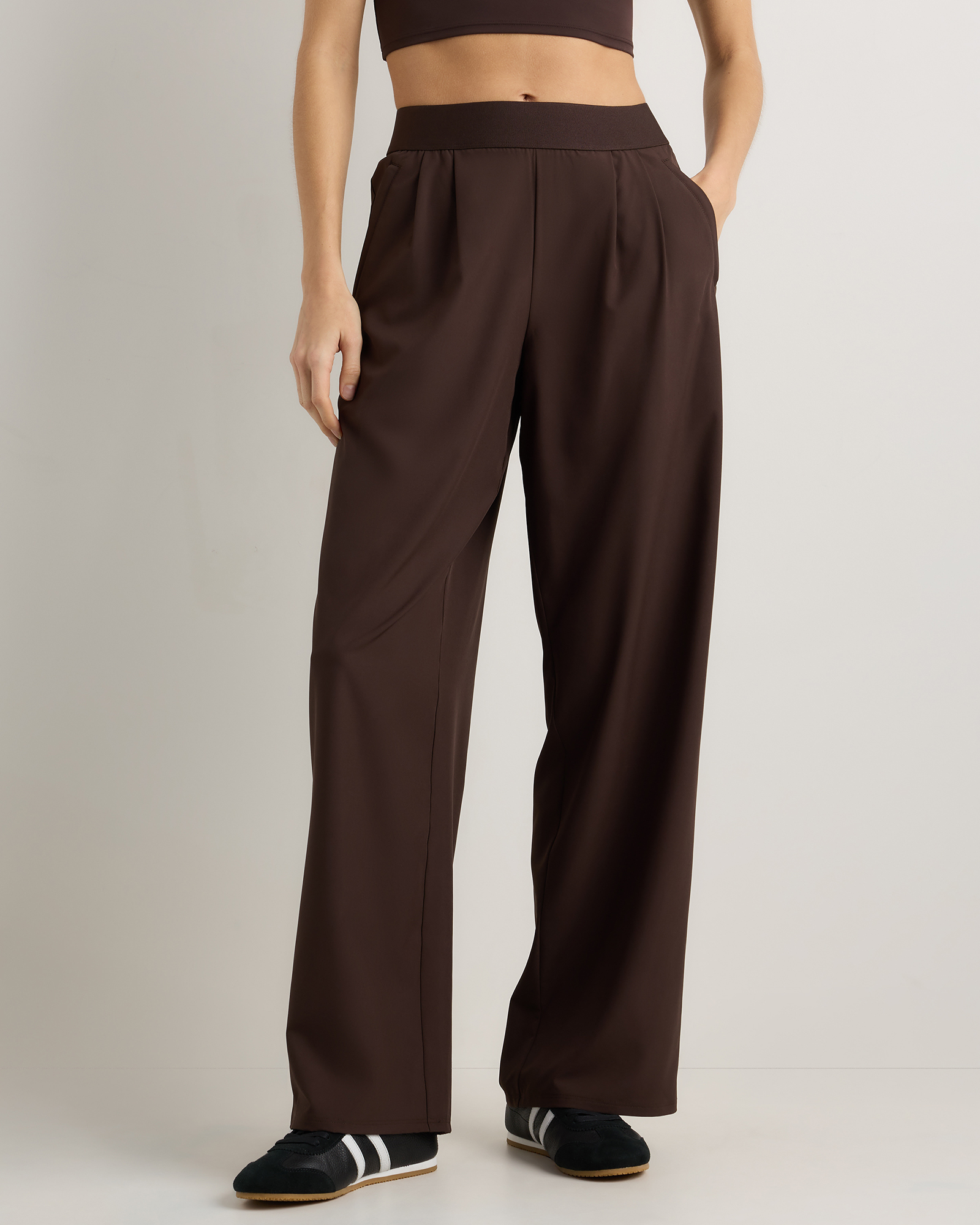 Coffee Bean Brown Performance Tech Wide Leg Pants