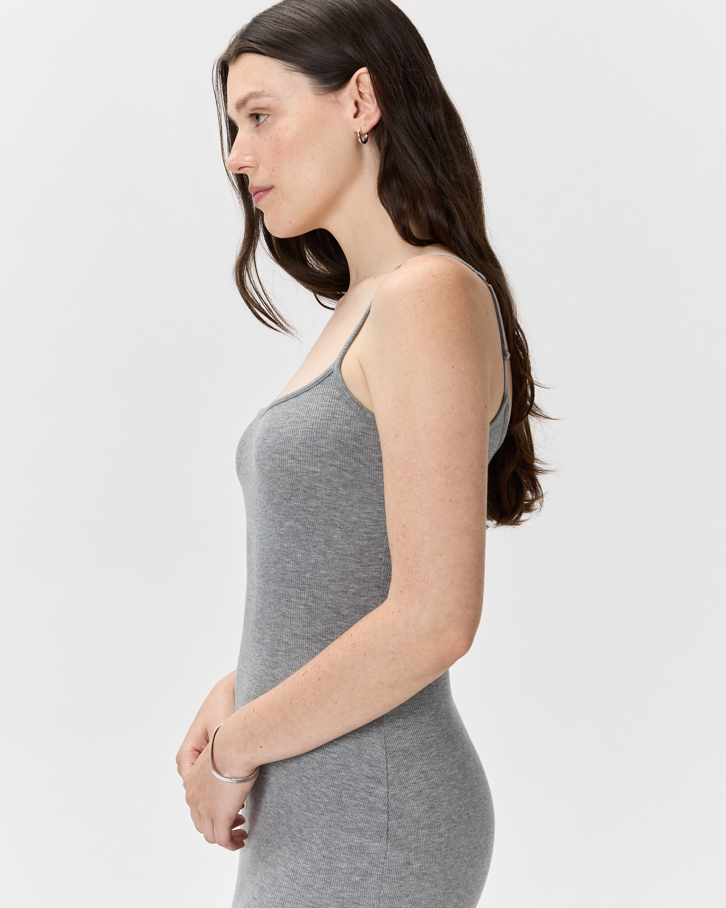 tencel rib knit sleeveless dress Tencel Rib Knit Sleeveless Square Neck Midi Dress