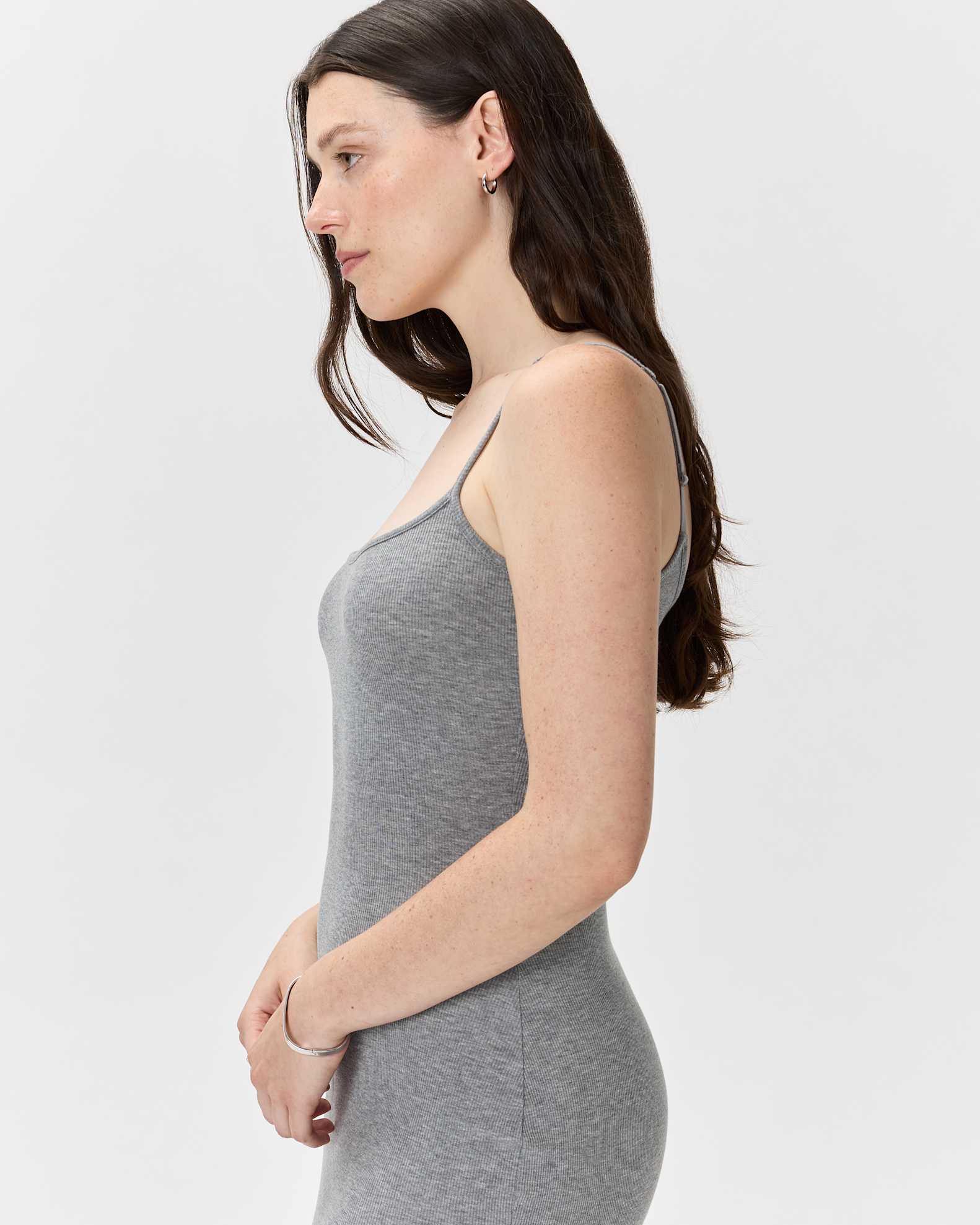 tencel rib knit sleeveless dress Tencel Rib Knit Sleeveless Square Neck Midi Dress