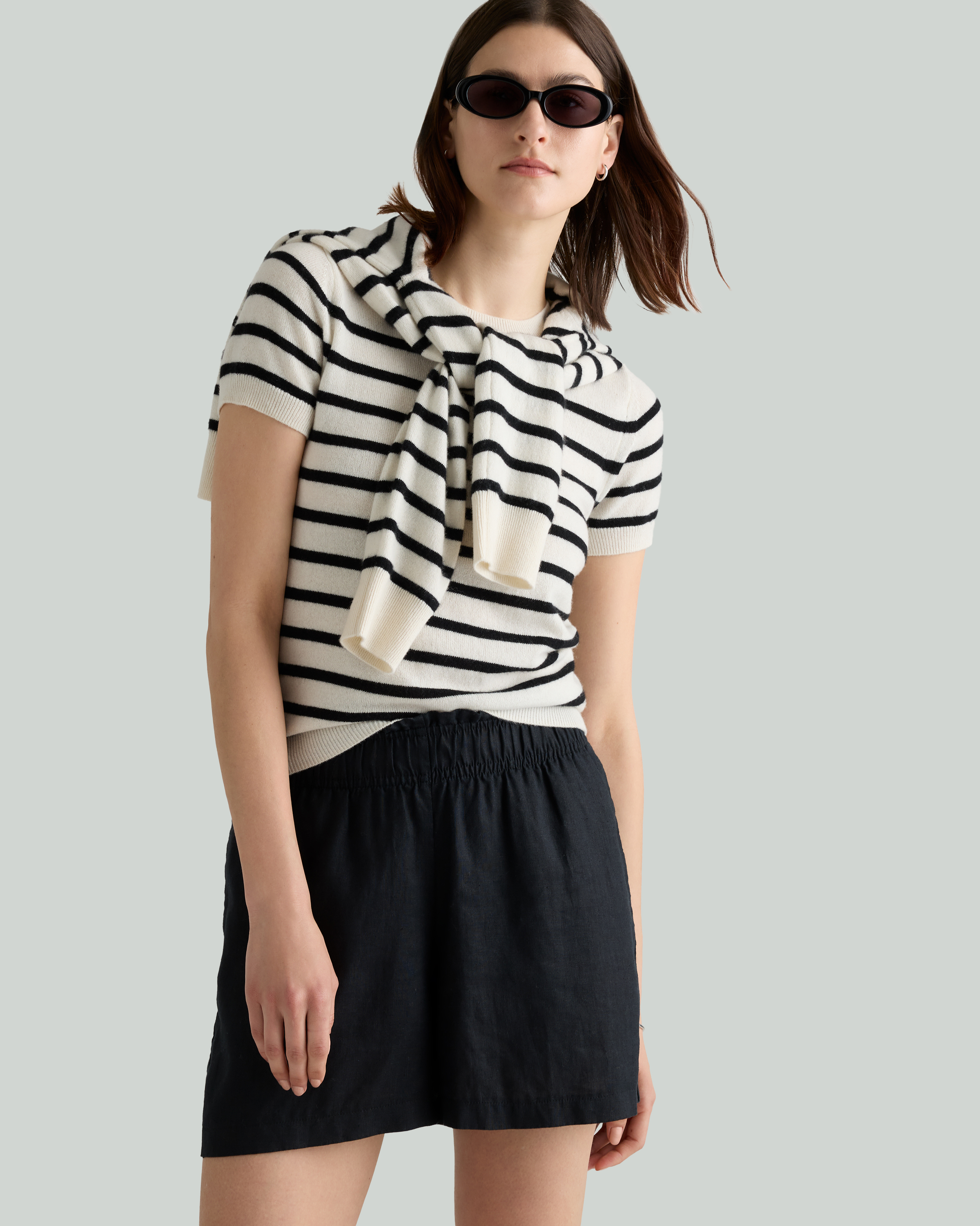 Ivory/Black Stripe Mongolian Cashmere Tee
