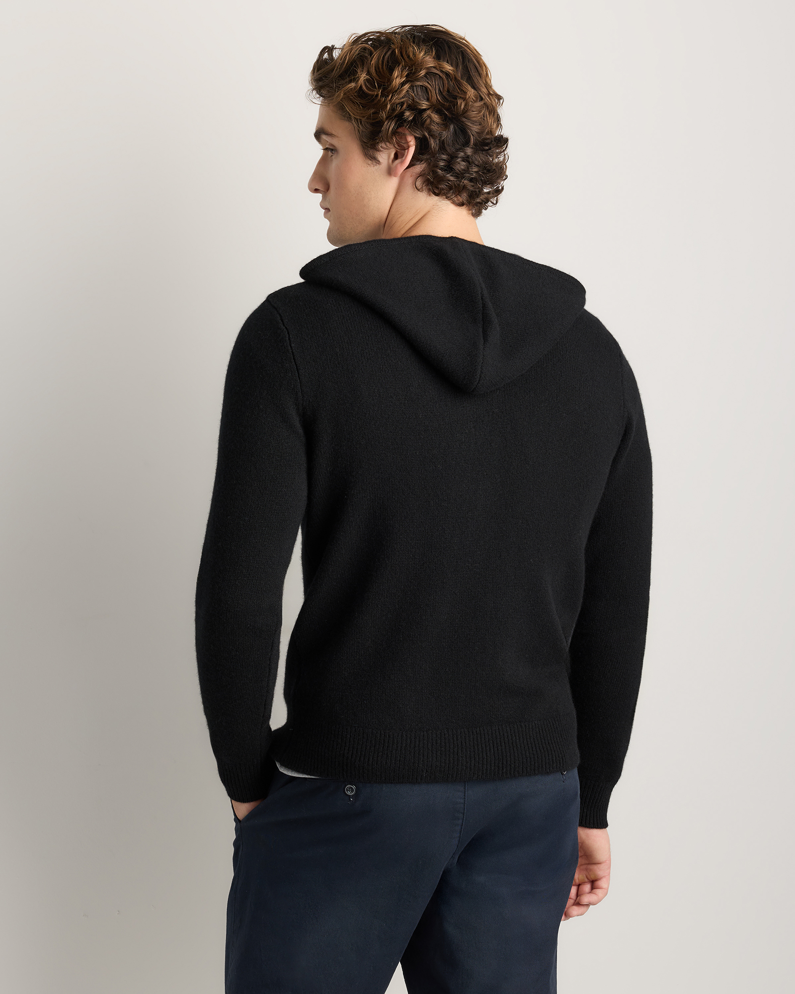 Mongolian Cashmere Full-Zip Hoodie in Black