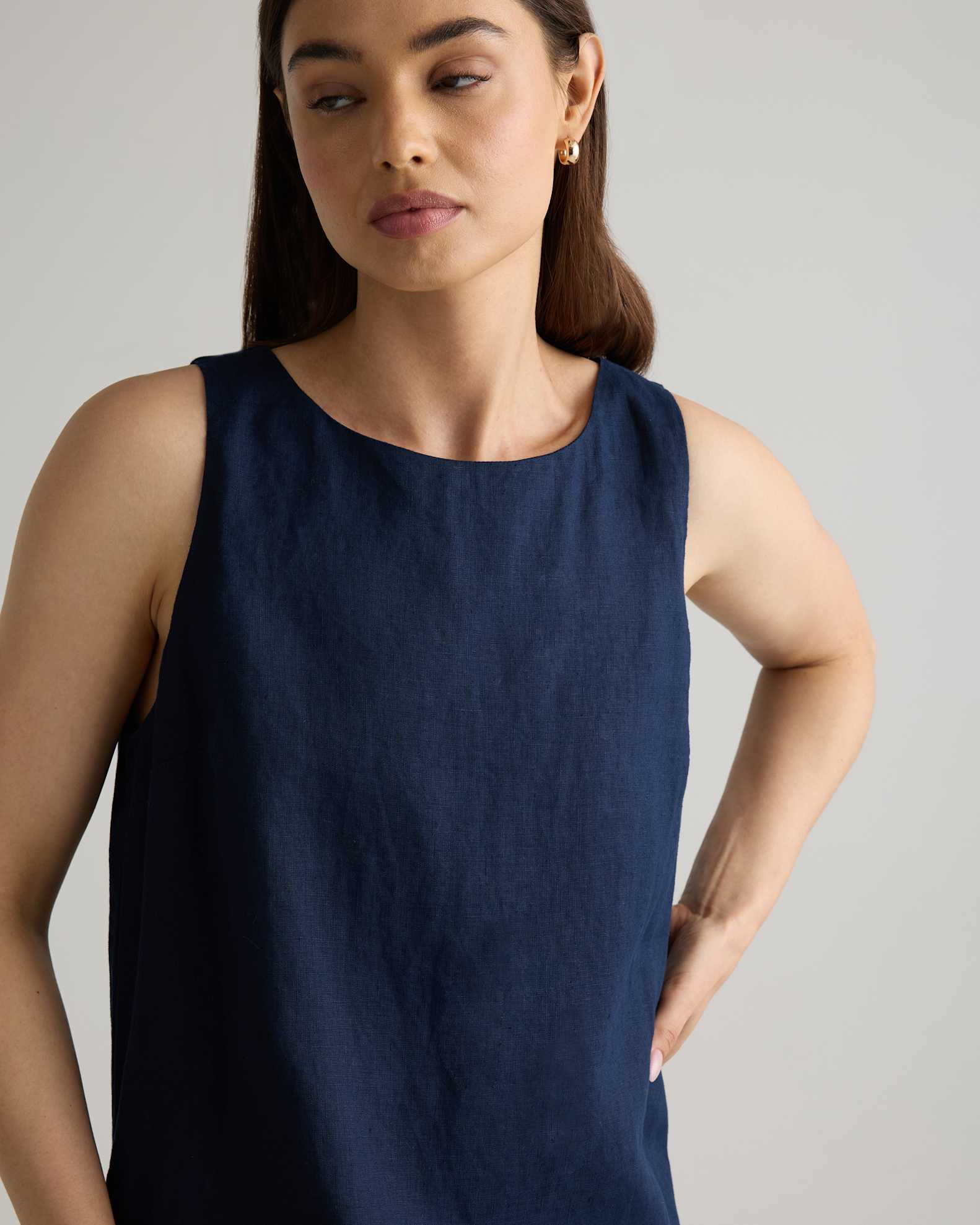 Quince Women's European Linen Tank Top Mini Dress, Deep Navy, Size Large - 100% Sustainable Flax Material Quince Women's European Linen Tank Top Mini Dress, Deep Navy, Size Large - 100% Sustainable Flax Material