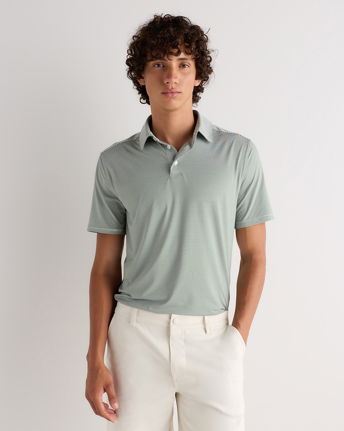 Dark Green Stripe Performance Jersey Short Sleeve Golf Polo