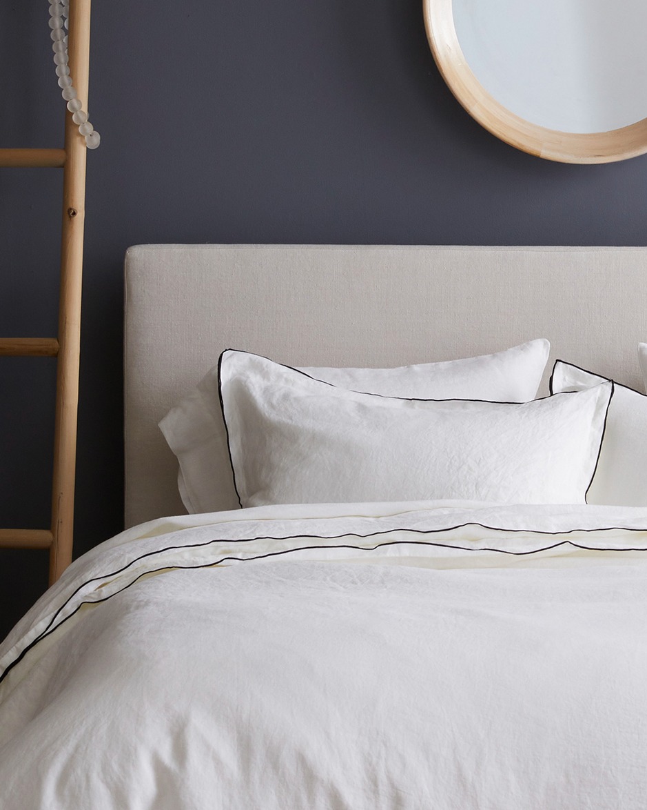 European Linen Double Embroidered Edge Sham Set - Thumbnail 5