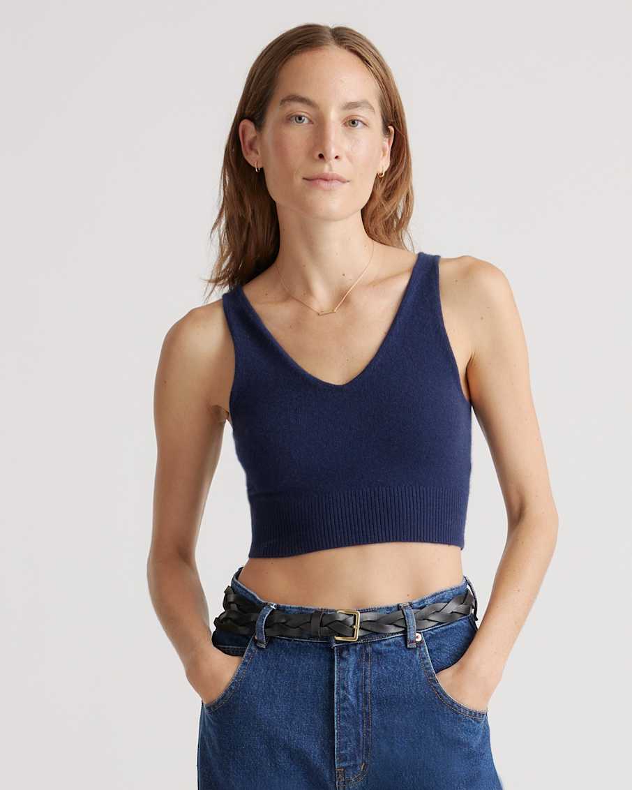 Cropped Square Neck Ribbed Knit Tank