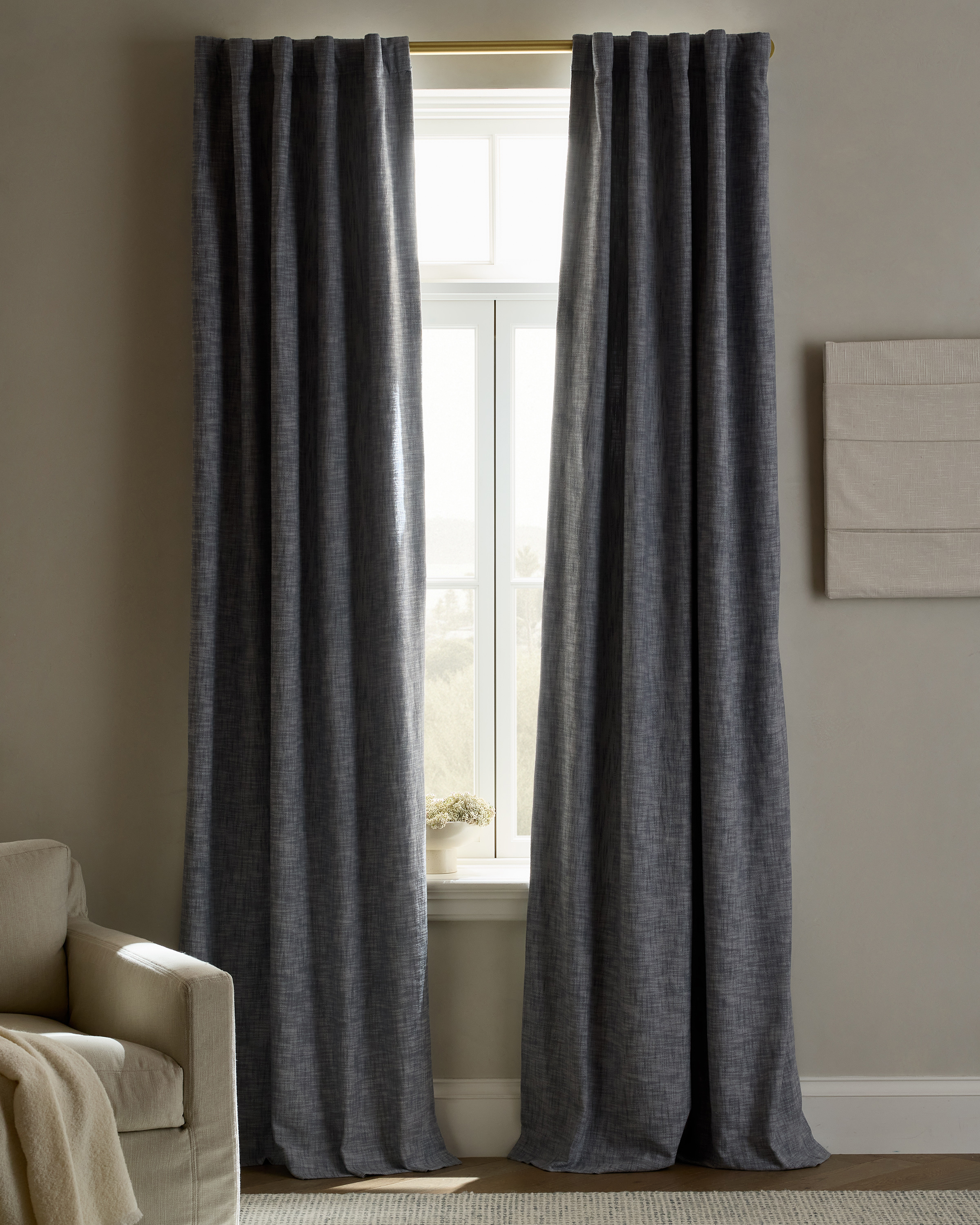 Blue Textured Cotton Room Darkening Curtain