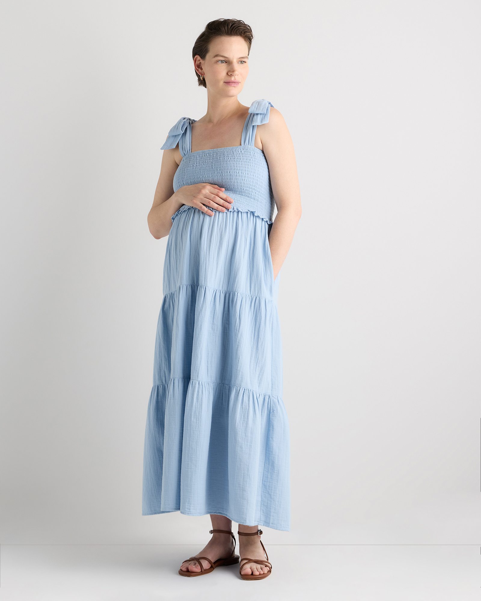 Ocean Breeze 100% Organic Cotton Gauze Smocked Sleeveless Midi Dress