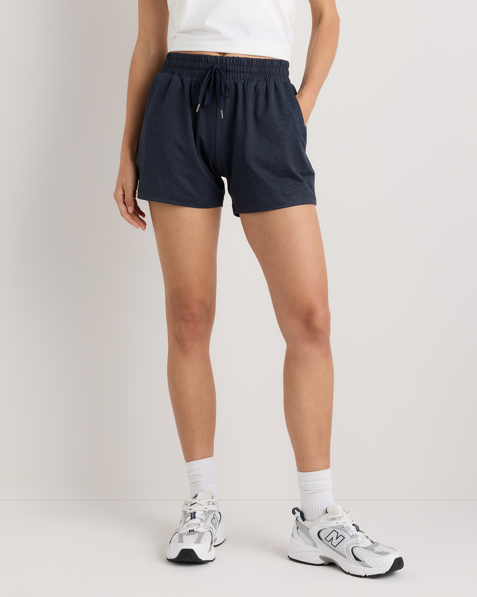 Heather Deep Navy Flowknit Mid-Rise Shorts