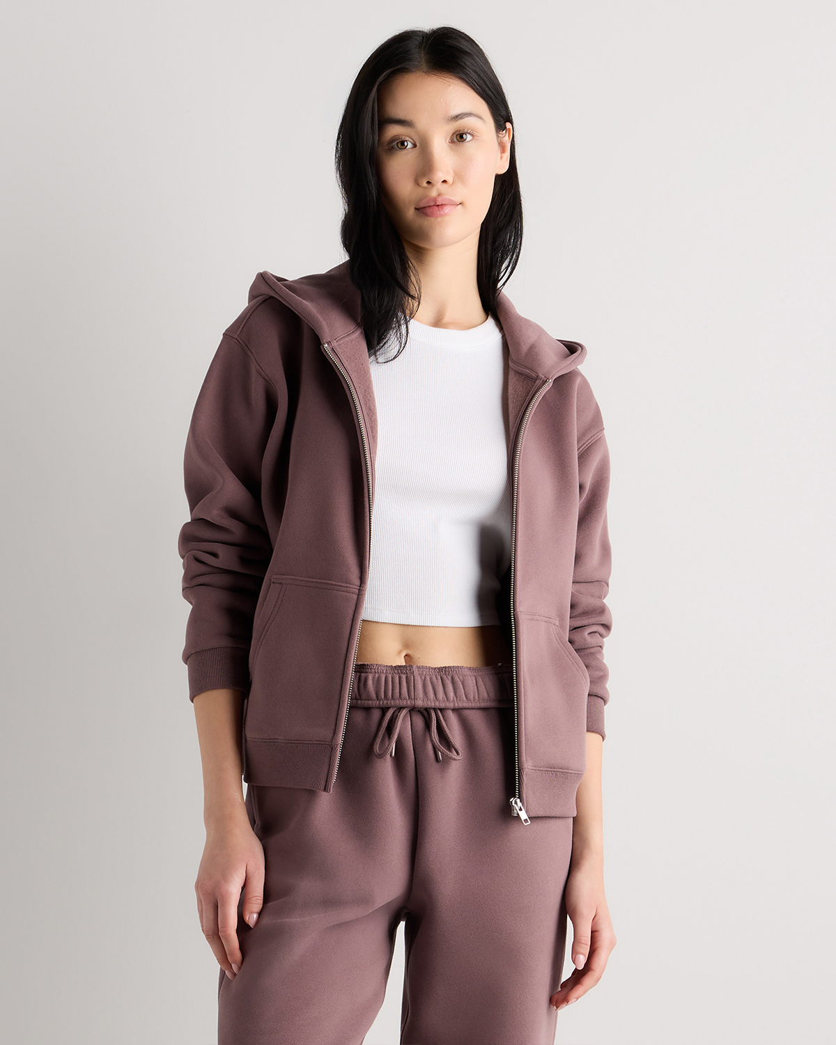 Taupe Brown Everyday Fleece Full-Zip Hoodie