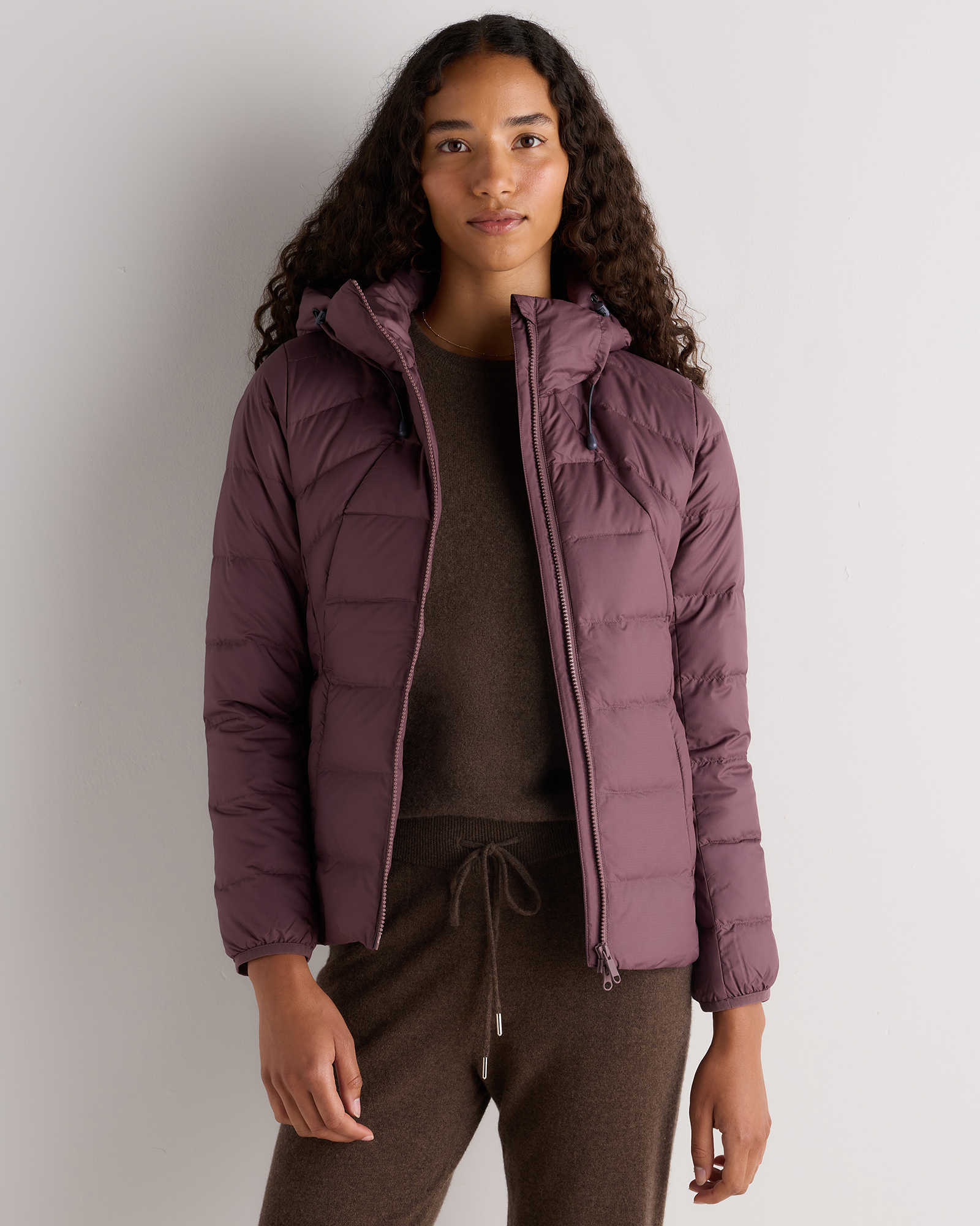 Uribe Taupe Lightweight Down Packable Puffer Hooded Jacket