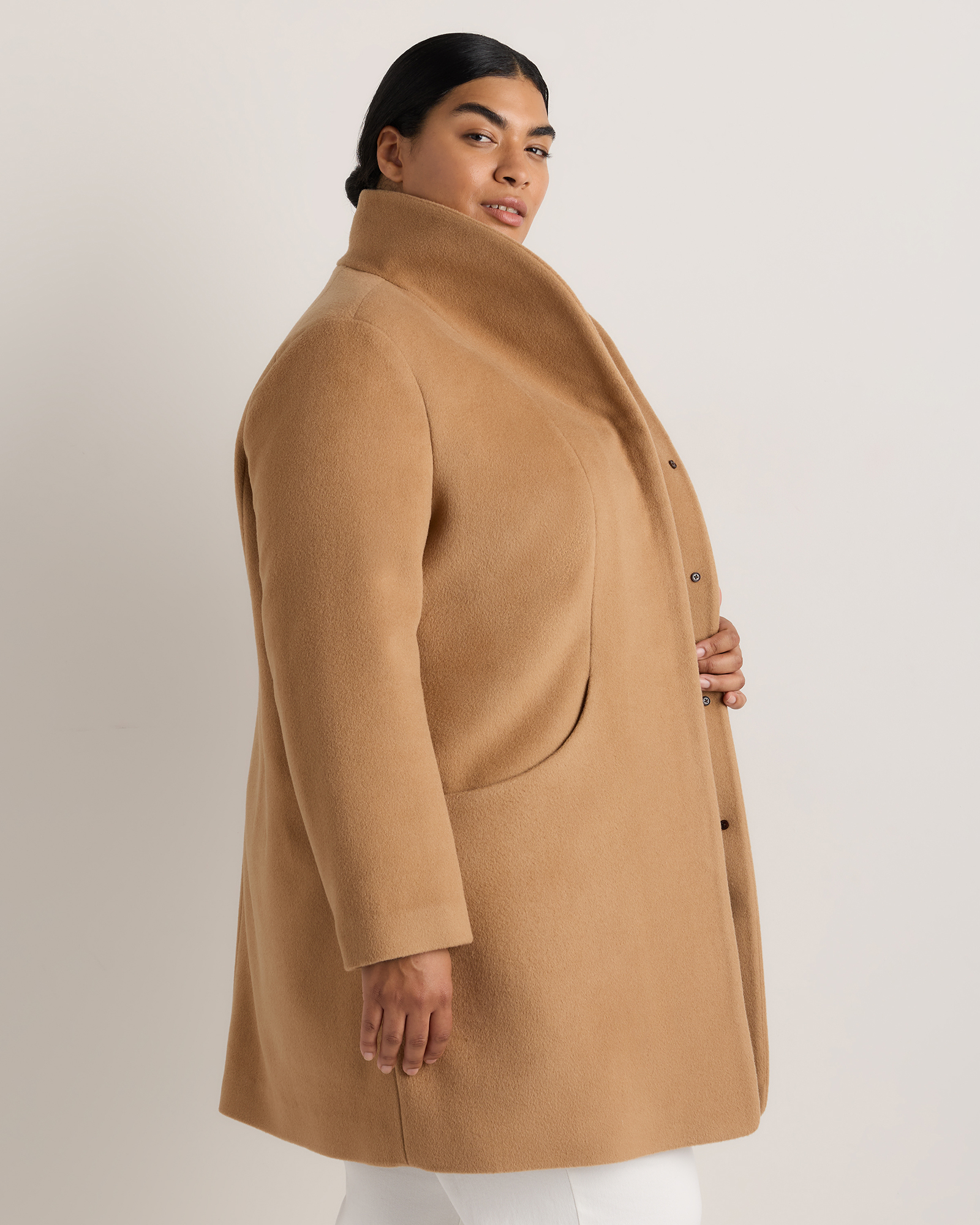 ＜H＞WOOL CASHMIERE BIG CPO Wool Cashmere Cocoon Coat - Plus Size in Caramel