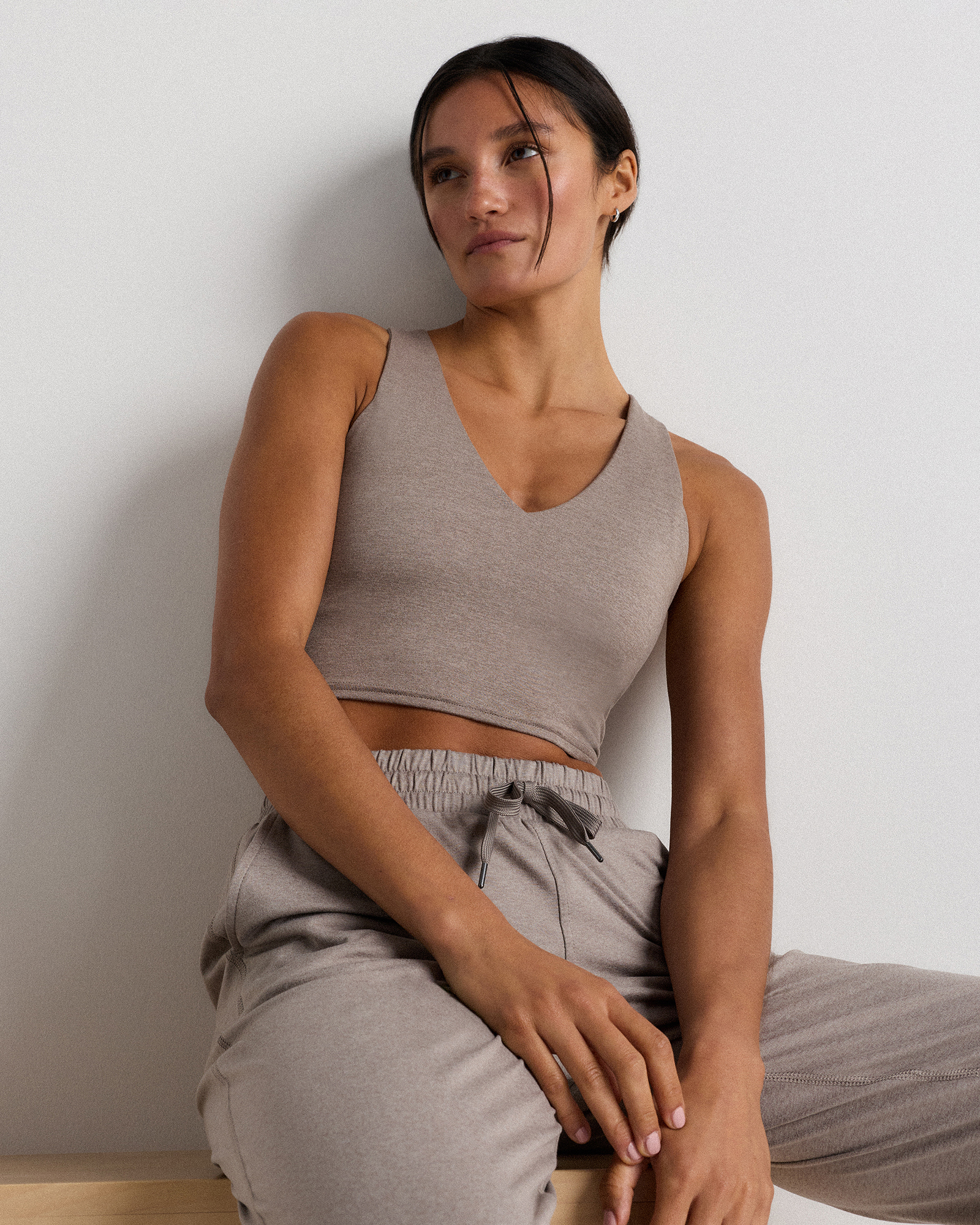 Ultra-Soft V-Neck Cropped Tank in Heather Morel Grey