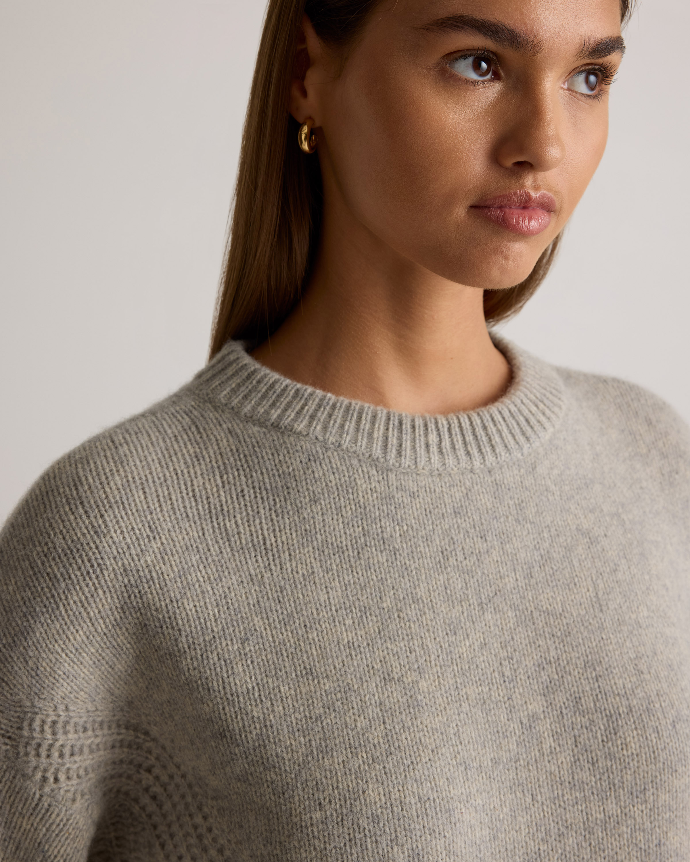 100% Yak Wool Pointelle Detail Relaxed Crew