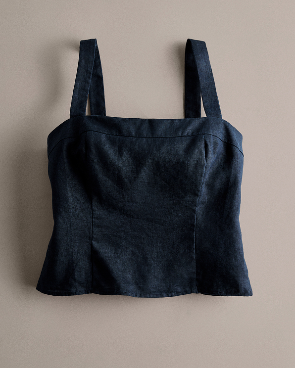 Black 100% European Linen Fitted Tank