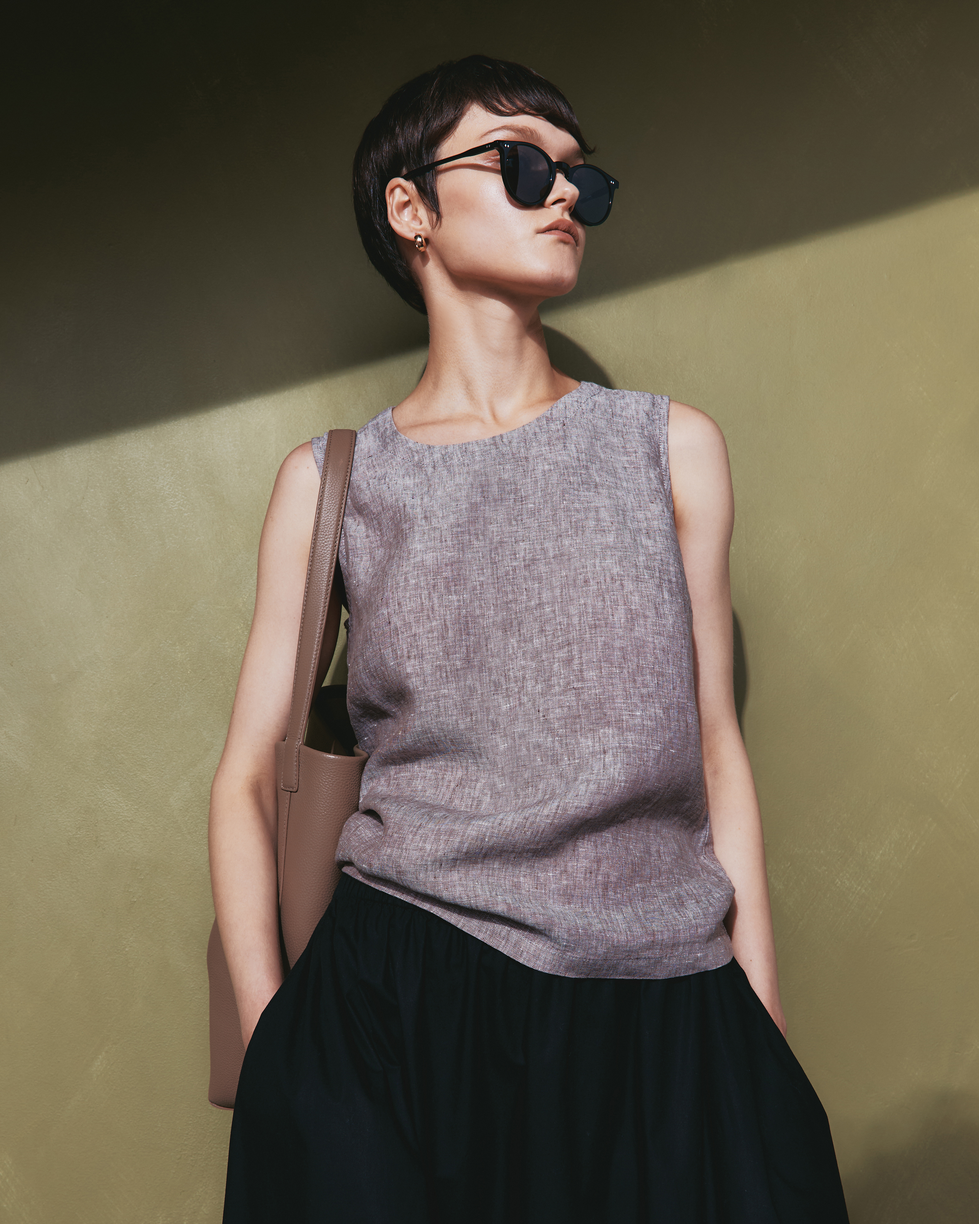 Taupe Brown Chambray 100% European Linen Tank