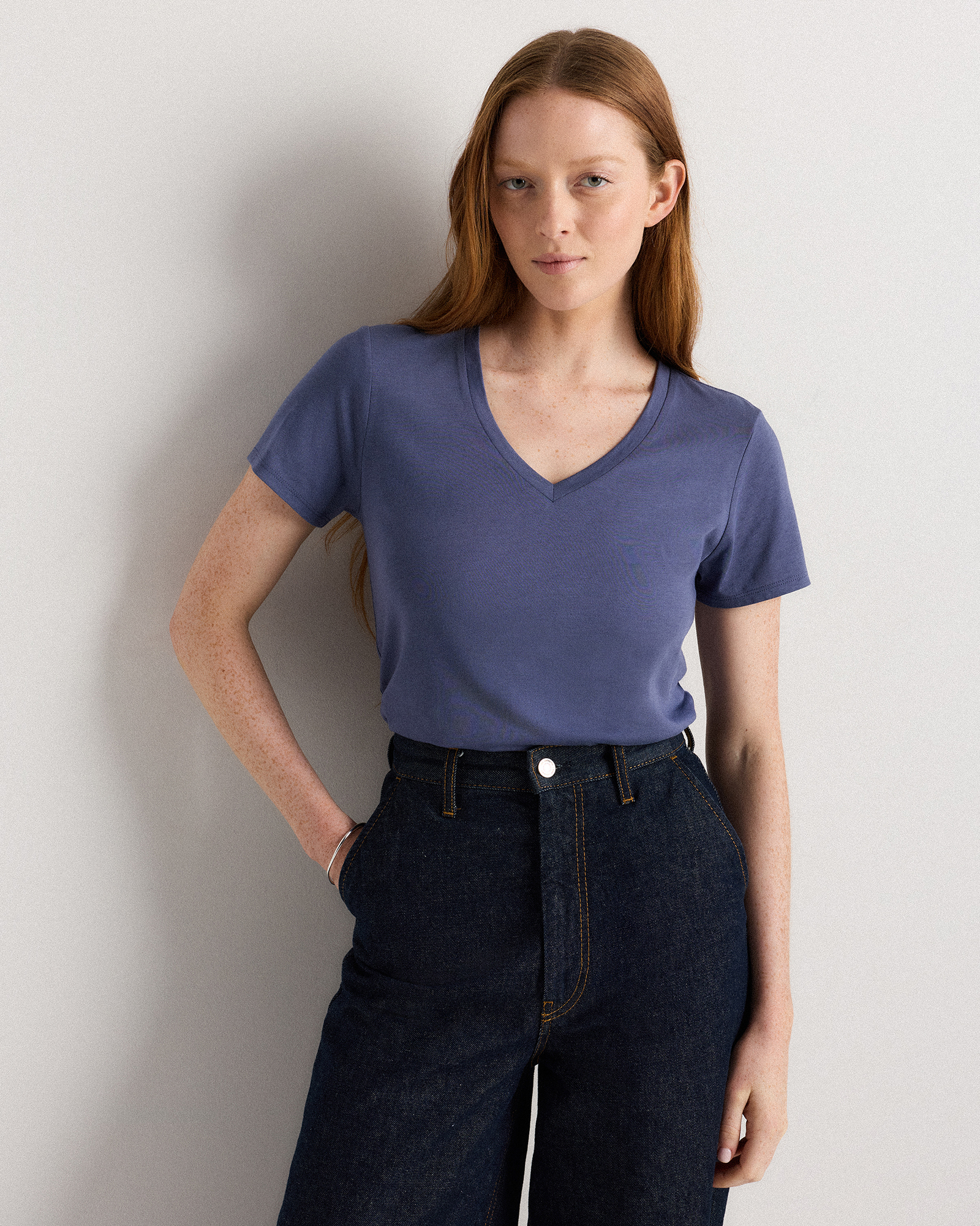 Storm Blue Cotton Modal V-Neck Tee