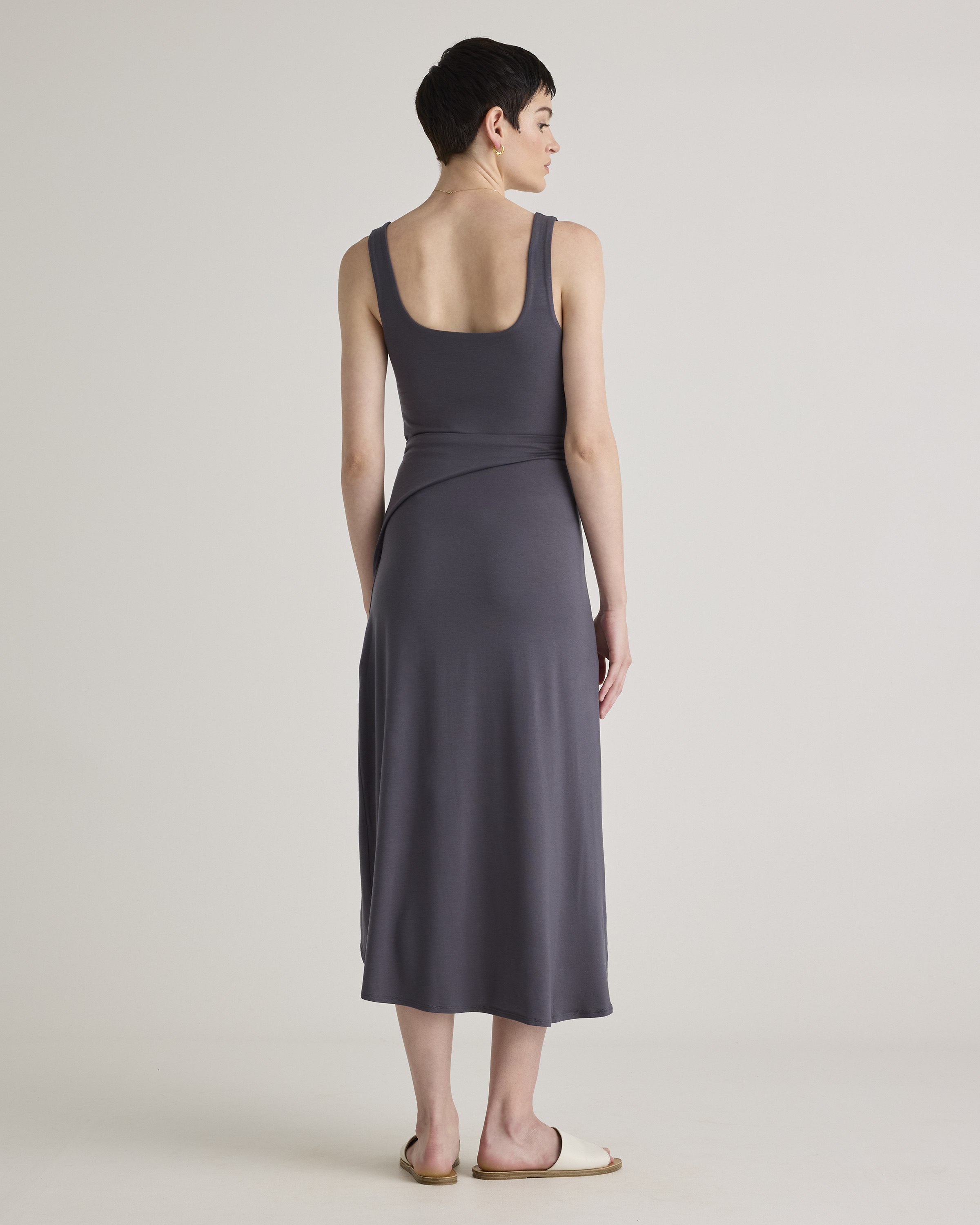 Tencel Jersey Side Tie Dress in Carbon Grey