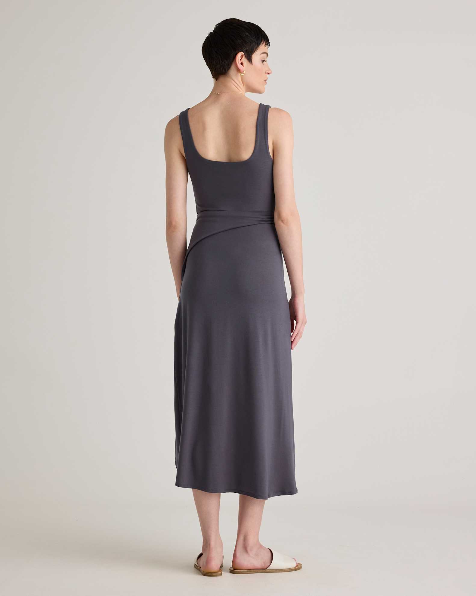 Tencel Jersey Side Tie Dress in Carbon Grey Tencel Jersey Side Tie Dress in Carbon Grey