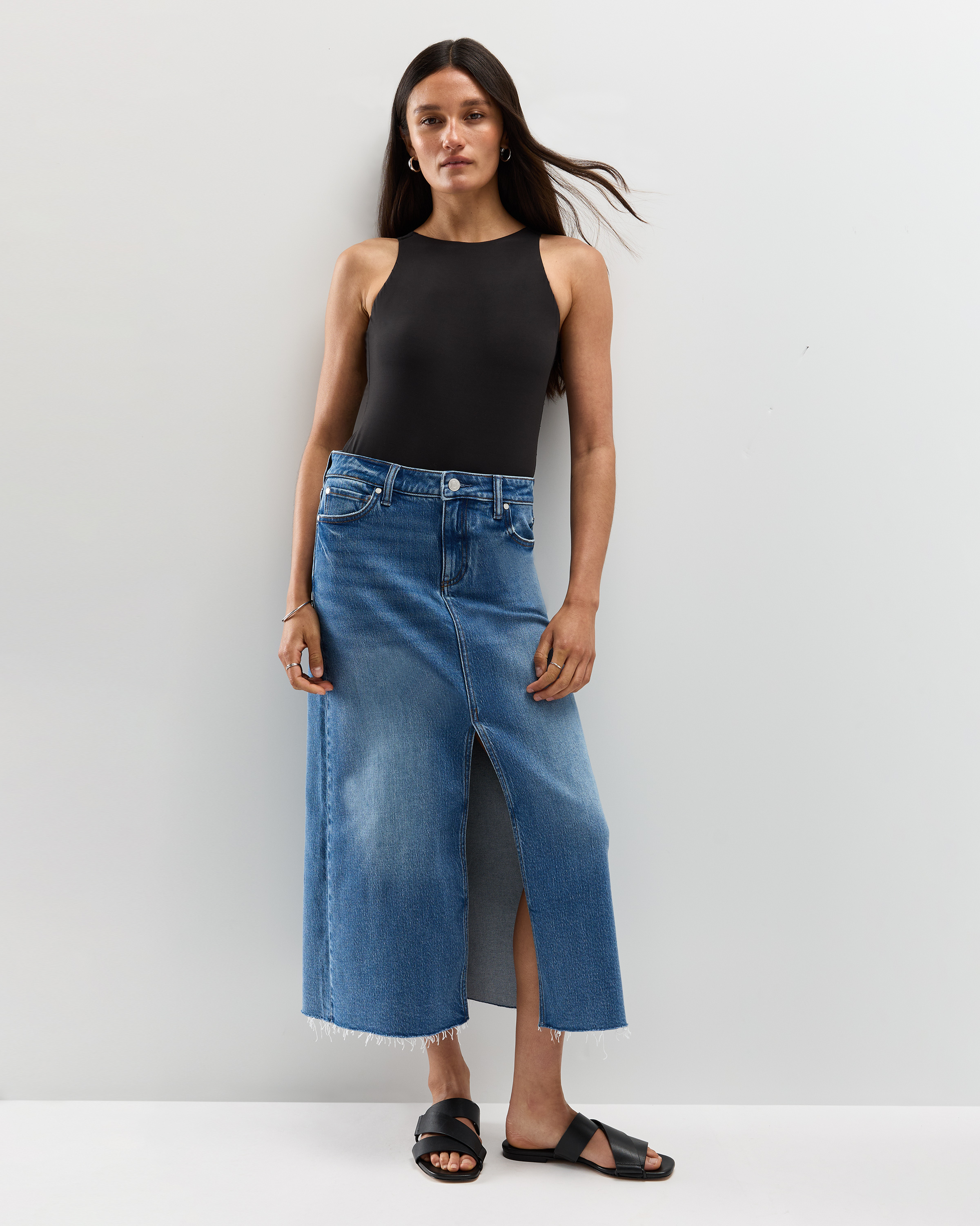 【BAON】Kenco Stitch Pintuck Denim Midi Skirt Cintia - Denim Midi Skirt - Eco Bleach – Nanushka