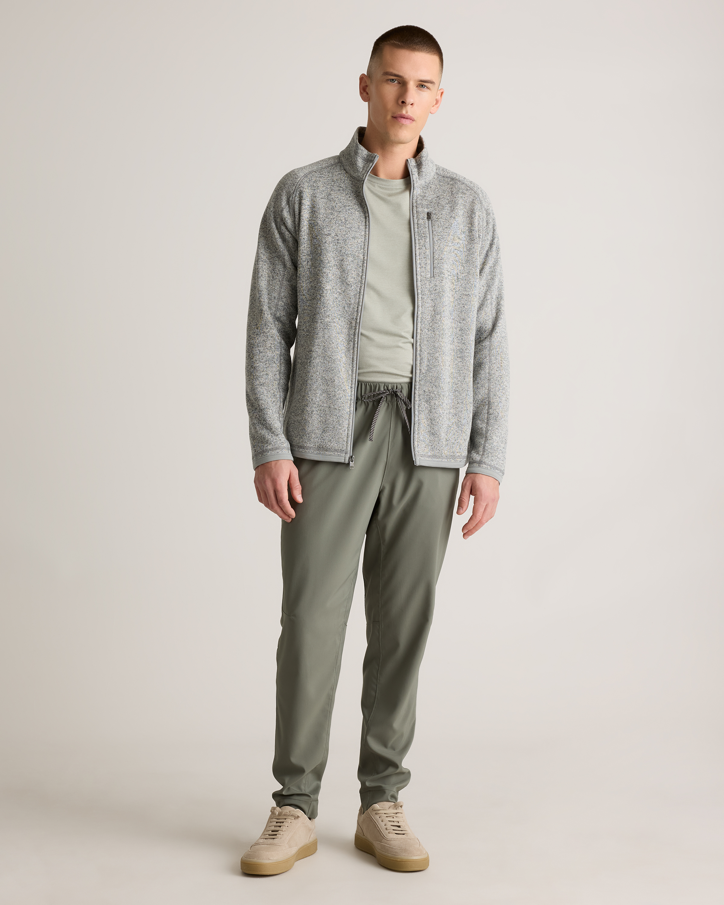Sweater-Knit Fleece Full-Zip Jacket in Heather Grey